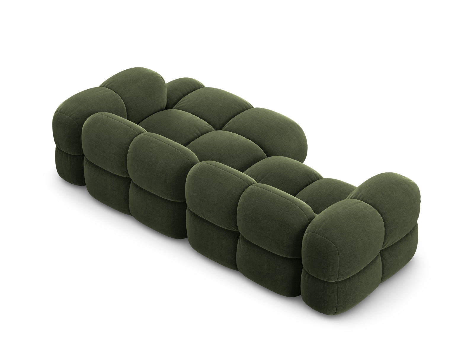 Rechtsseitiges Loretto Velour Ecksofa in edlem Grün, 3-Sitzer, perfekt für stilvolle Wohnzimmer und gemütliche Abende.
