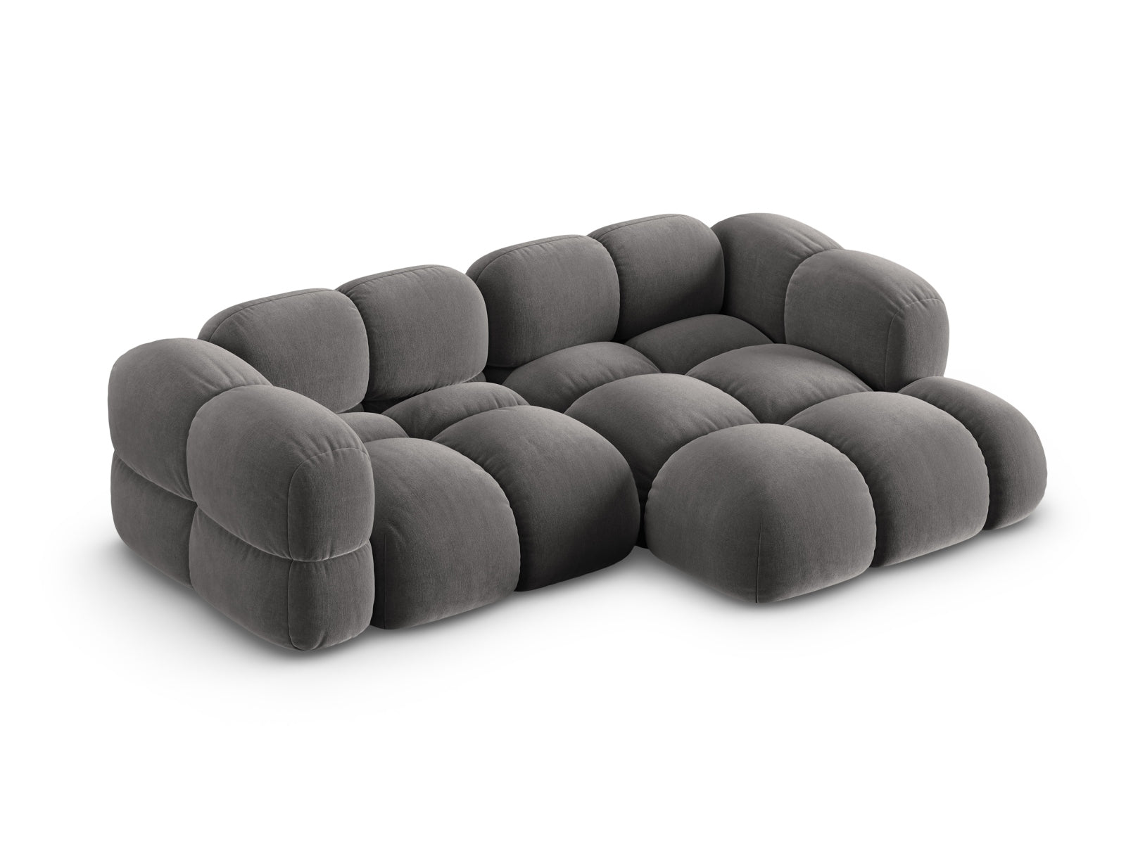 Modernes Loretto Velour Ecksofa in Grau, 3-Sitzer, perfekt für gemütliche Ecken und stilvolle Einrichtungsideen.