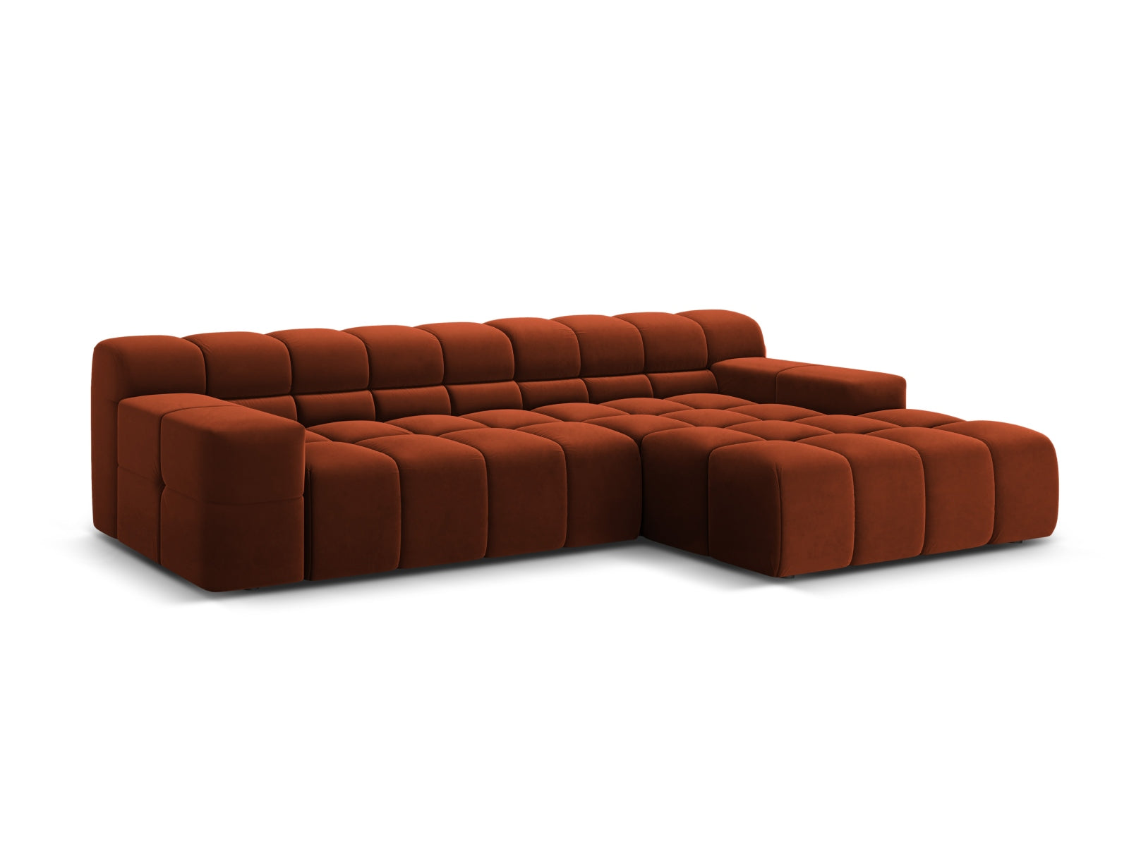 Elegantes 3-Sitzer Ecksofa rechts Hawaii in luxuriösem Auburn-Magic Velvet, ideal für stilvolle Wohnräume.