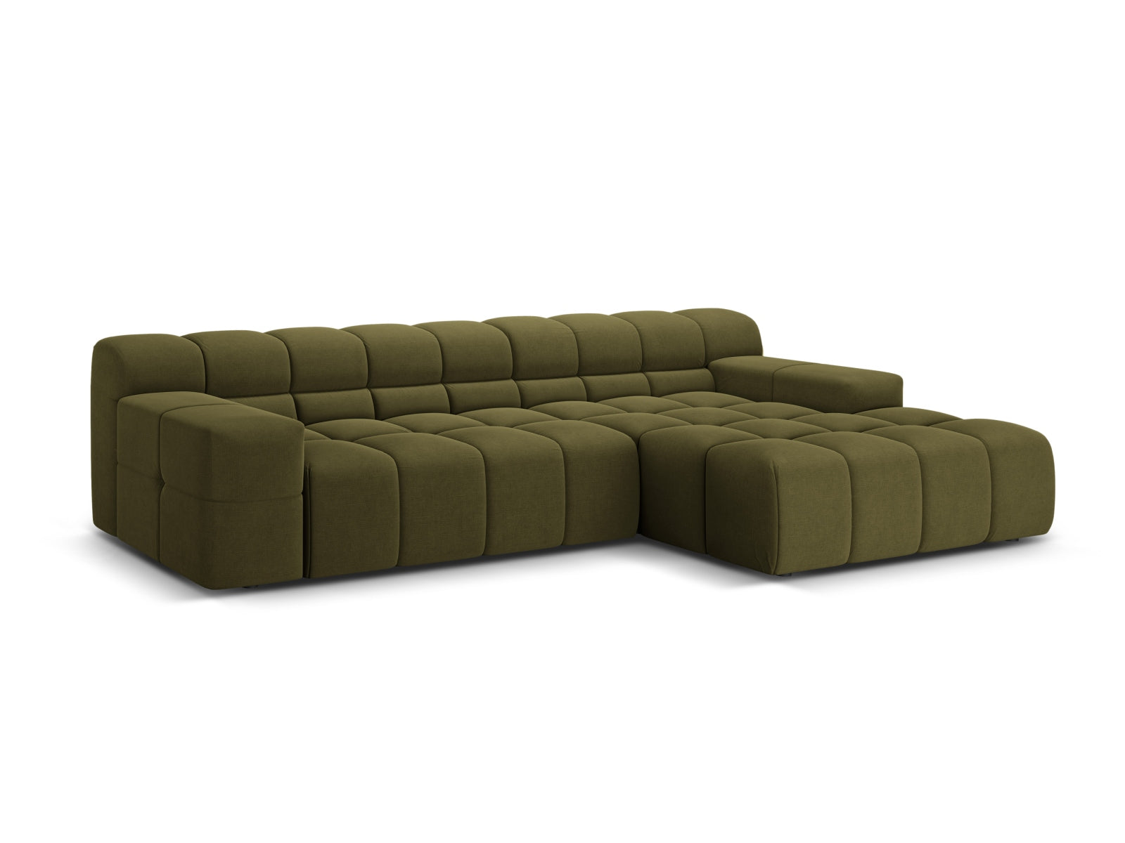 Elegantes 3-Sitzer Ecksofa rechts Hawaii in stilvollem Grün, ideal für moderne Wohnräume, präsentiert von Cosmopolitan Design.
