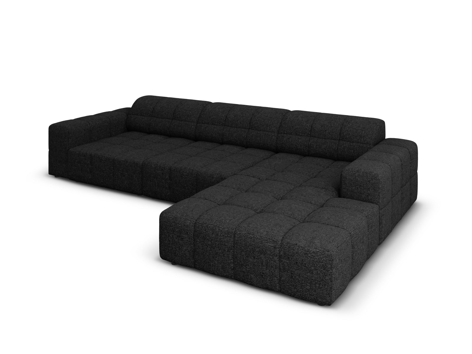 Modernes 4-Sitzer Chicago Ecksofa rechts, 166 cm, in edlem Schwarz, perfekt für stilvolle Wohnzimmer, von Cosmopolitan Design.