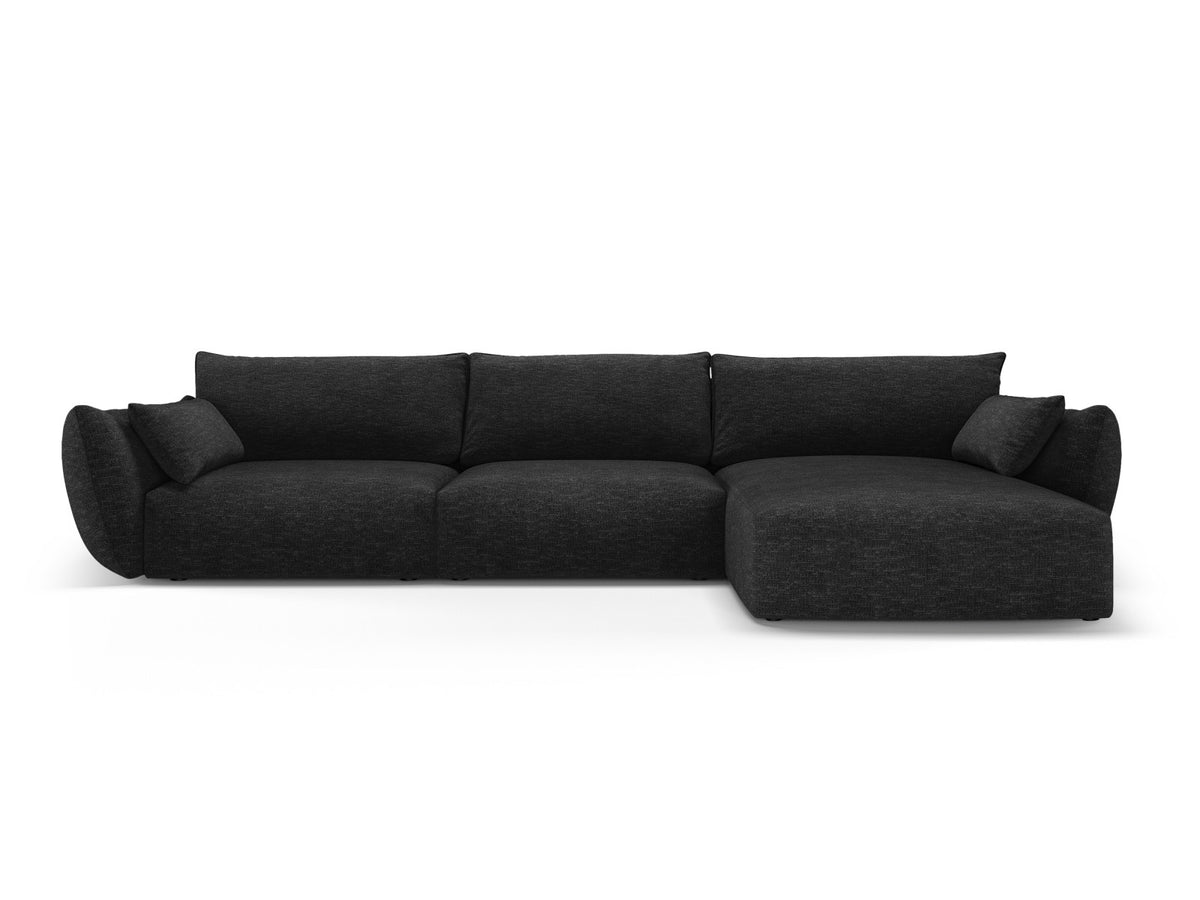 Ecksofa rechts Matera mit Stoffbezug, Récamière und schwarzen Kunststoffbeinen