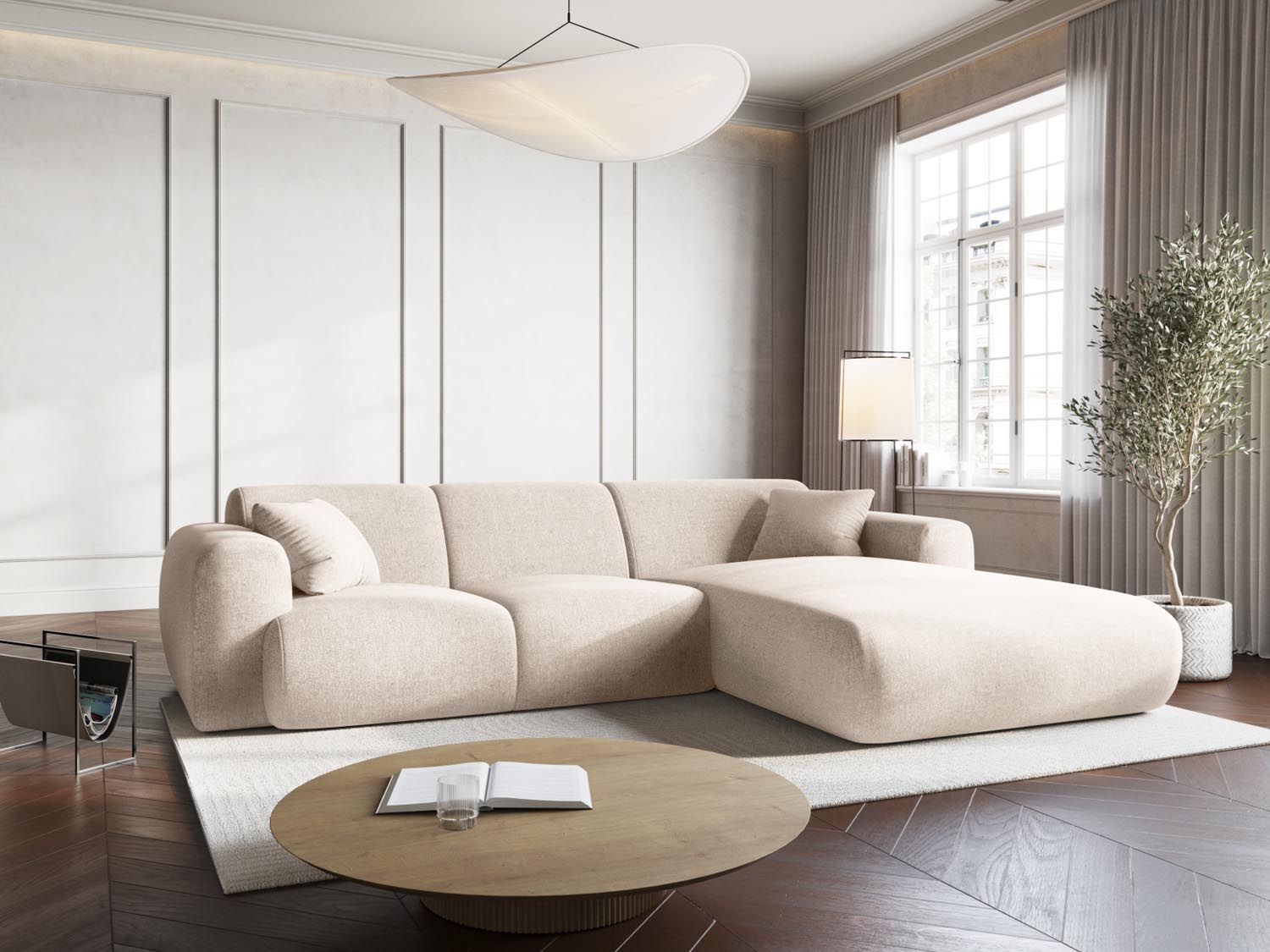 Elegantes Nolio Ecksofa in Light Beige, 4-Sitzer, 170cm, ideal für stilvolle Wohnräume. Modernes Design von Cosmopolitan Design.