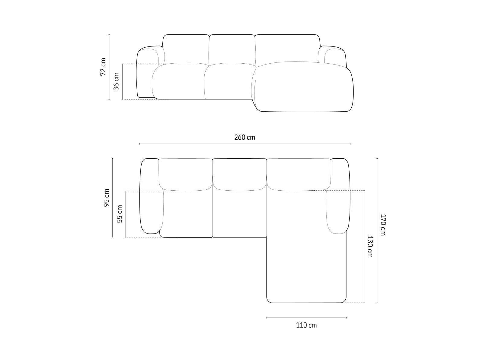 Erleben Sie das Nolio Ecksofa rechts von Cosmopolitan Design. Dieses 4-Sitzer Sofa (170 cm) bietet modernes Design und höchsten Komfort für Ihr Zuhause.