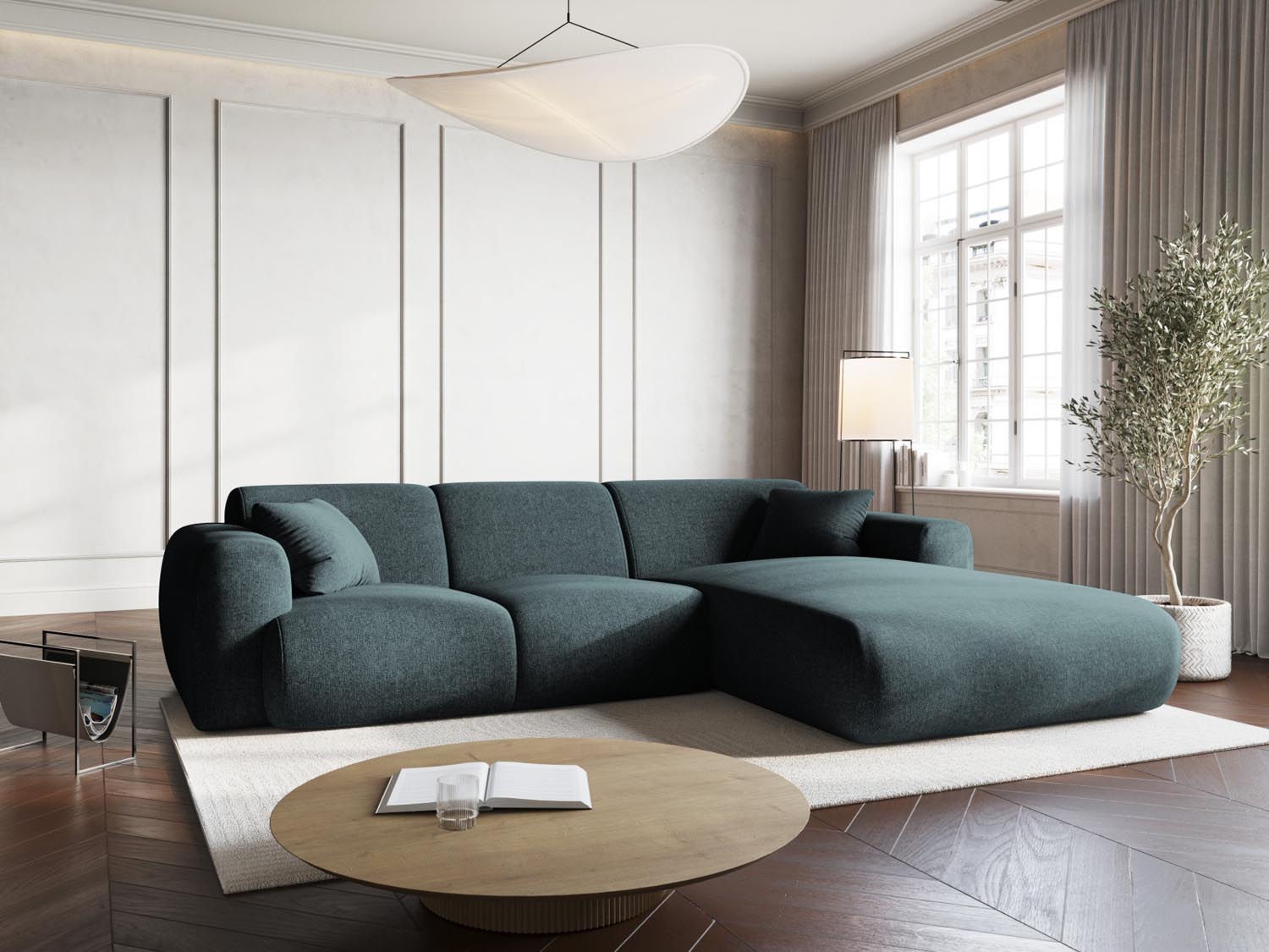 Elegantes Nolio Ecksofa in Petrol-Haga, 4-Sitzer, 170cm, ideal für stilvolle Wohnräume, präsentiert von Cosmopolitan Design.