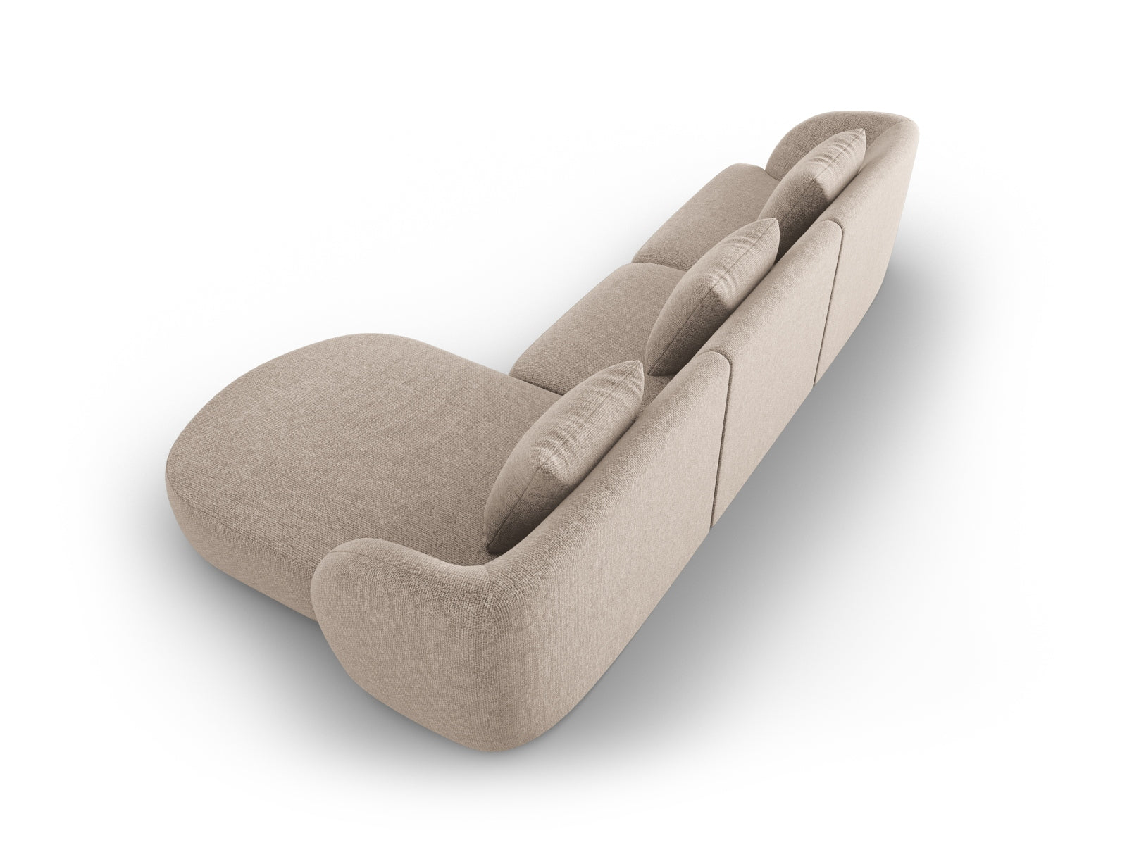 Elegantes Tulum Ecksofa rechts, 4-Sitzer, 156 cm, in sanftem Beige, perfektes Möbelstück für stilvolle Wohnlandschaften.