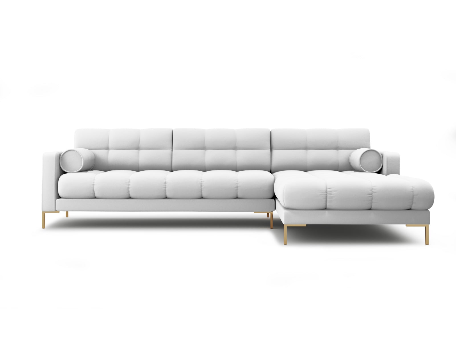 Modernes 5-Sitzer Ecksofa rechts Bali in warmen Gelbtönen, ideal für stilvolle Wohnräume und entspannte Zusammenkünfte.