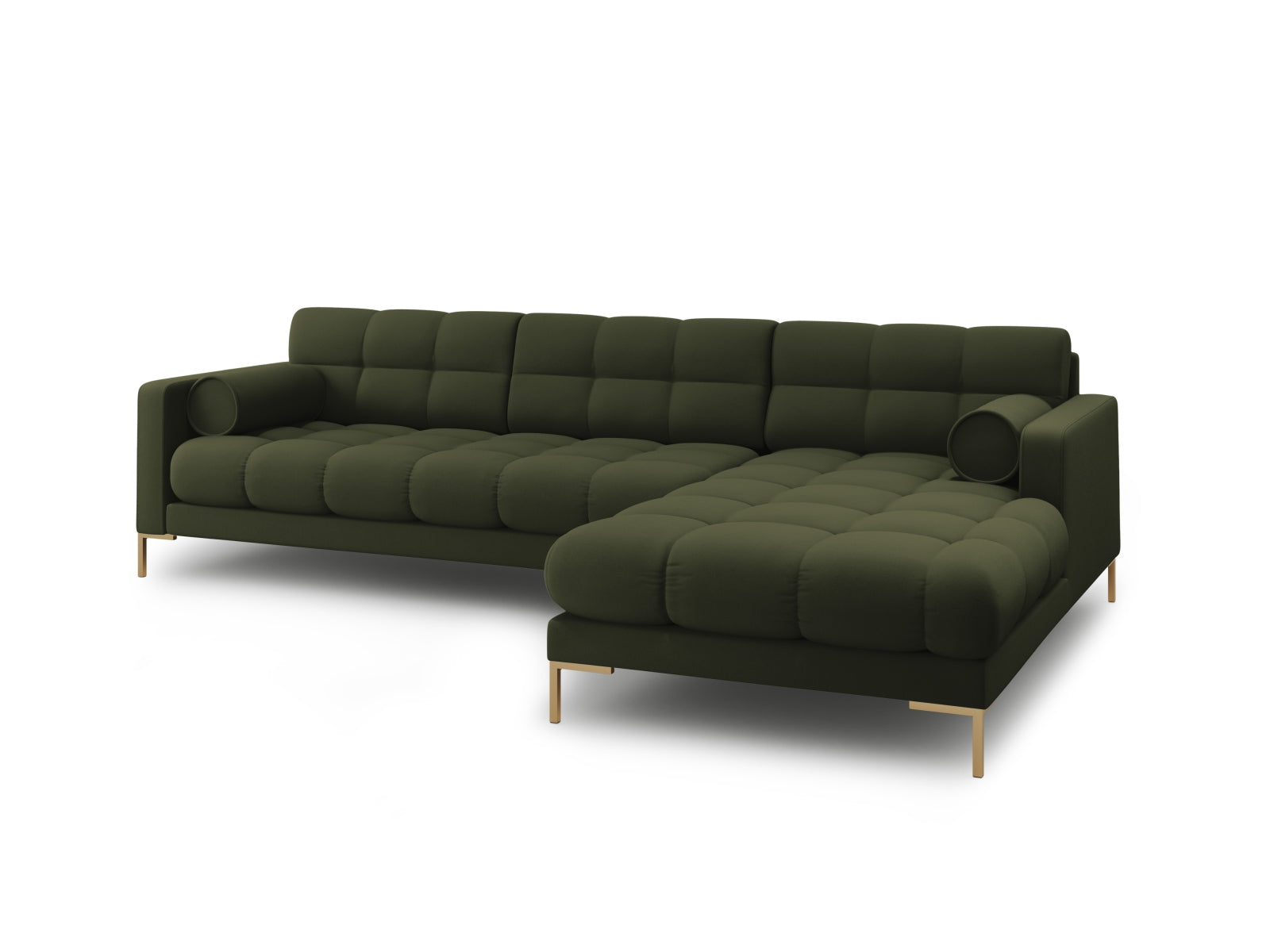 Elegantes 5-Sitzer Ecksofa rechts Bali in trendigem Grünton, ideal für gemütliche und stilvolle Wohnräume, von Cosmopolitan Design.