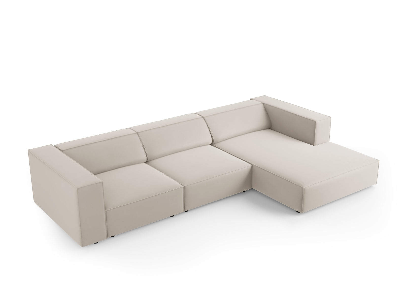 Erleben Sie das elegante Arendal Velour Ecksofa rechts 4 Sitzer von Cosmopolitan Design – perfekt für stilvolle Wohnräume und entspannte Stunden.