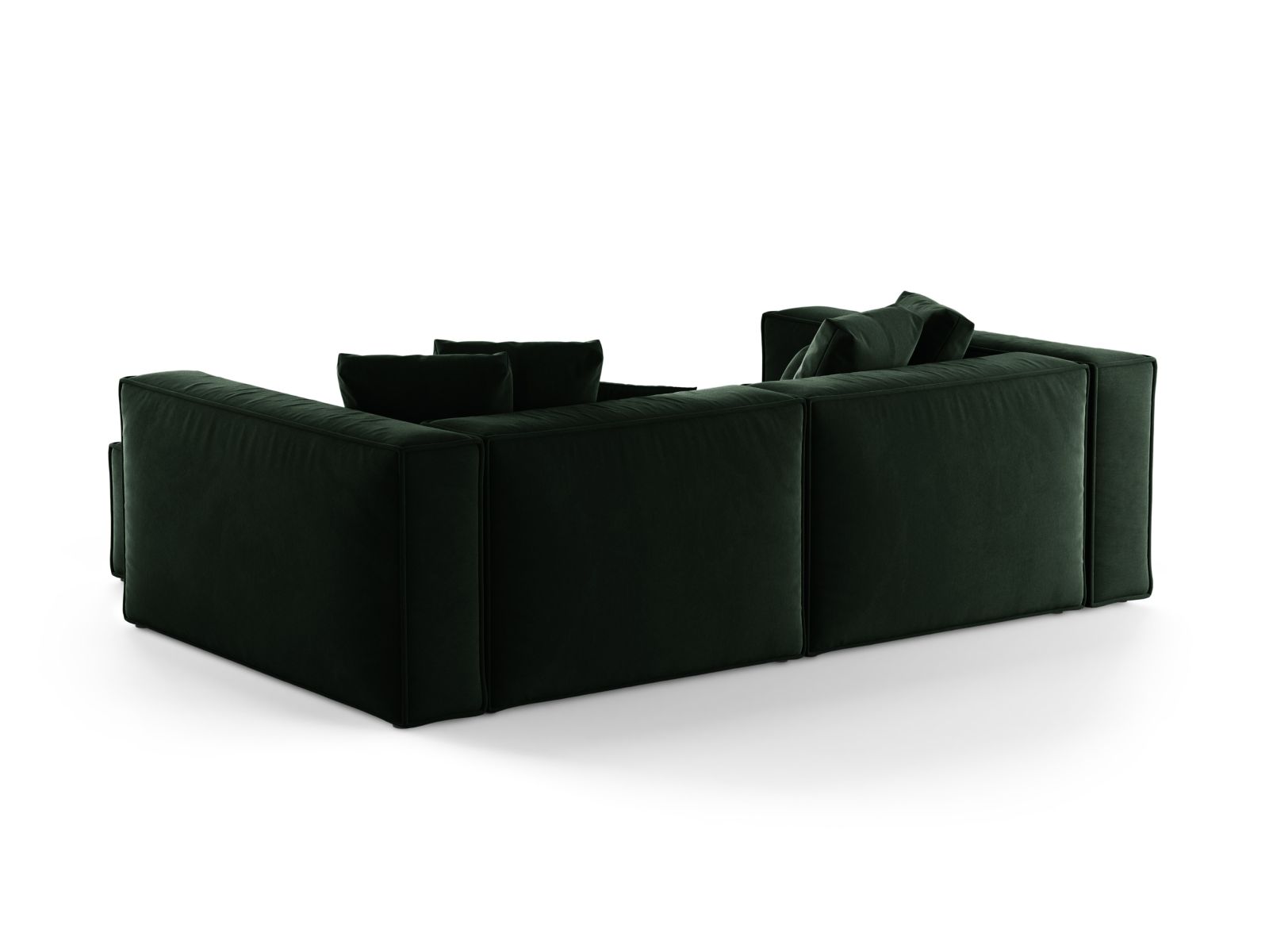 Elegantes 3-Sitzer Ecksofa Aveiro in sattem Flaschengrün, ideal für stilvolle Wohnräume und entspannte Stunden von Cosmopolitan Design.