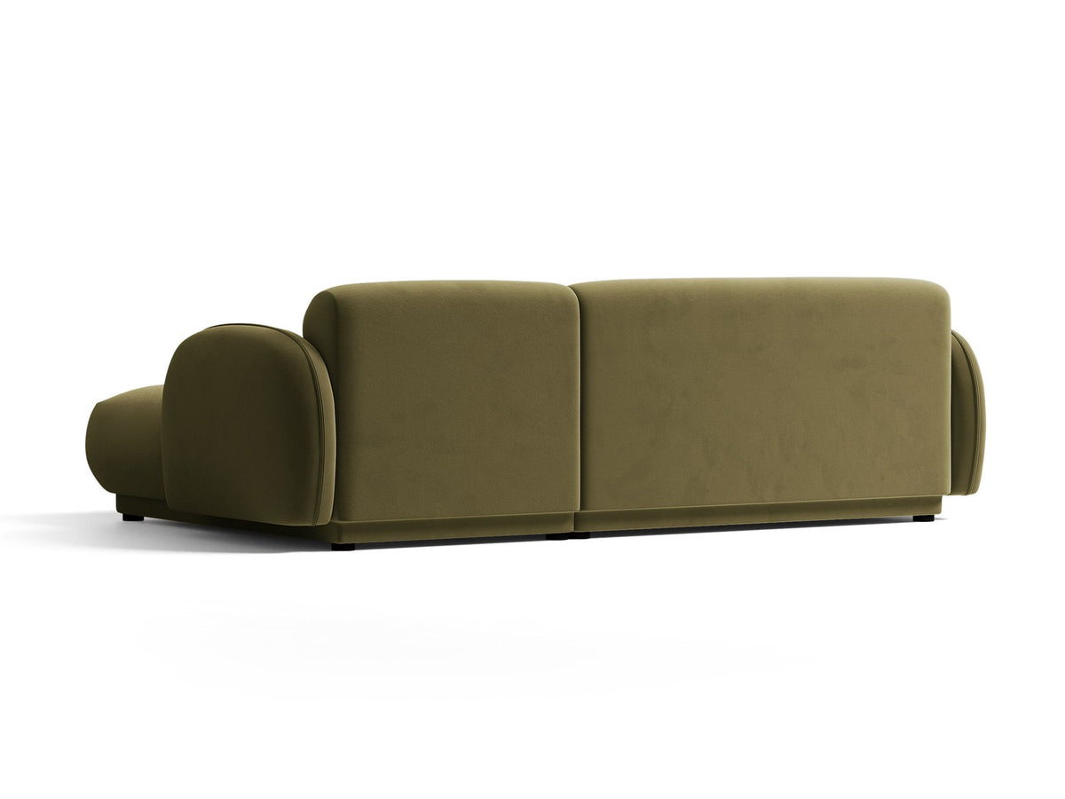 Bilbao Ecksofa rechts in Light Beige-Casino Samt, Massivholzrahmen, schwarze Kunststoffbeine, 3-Sitzer mit Récamiere, urbanes Design.