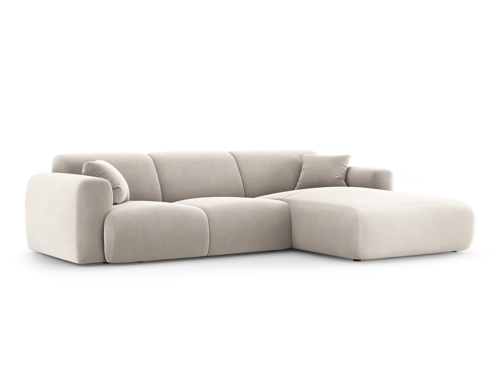 Modernes Nolio Velour Ecksofa in sanftem Beige, 4-Sitzer, perfekt für gemütliche Ecken und stilvolle Einrichtung von Cosmopolitan Design.