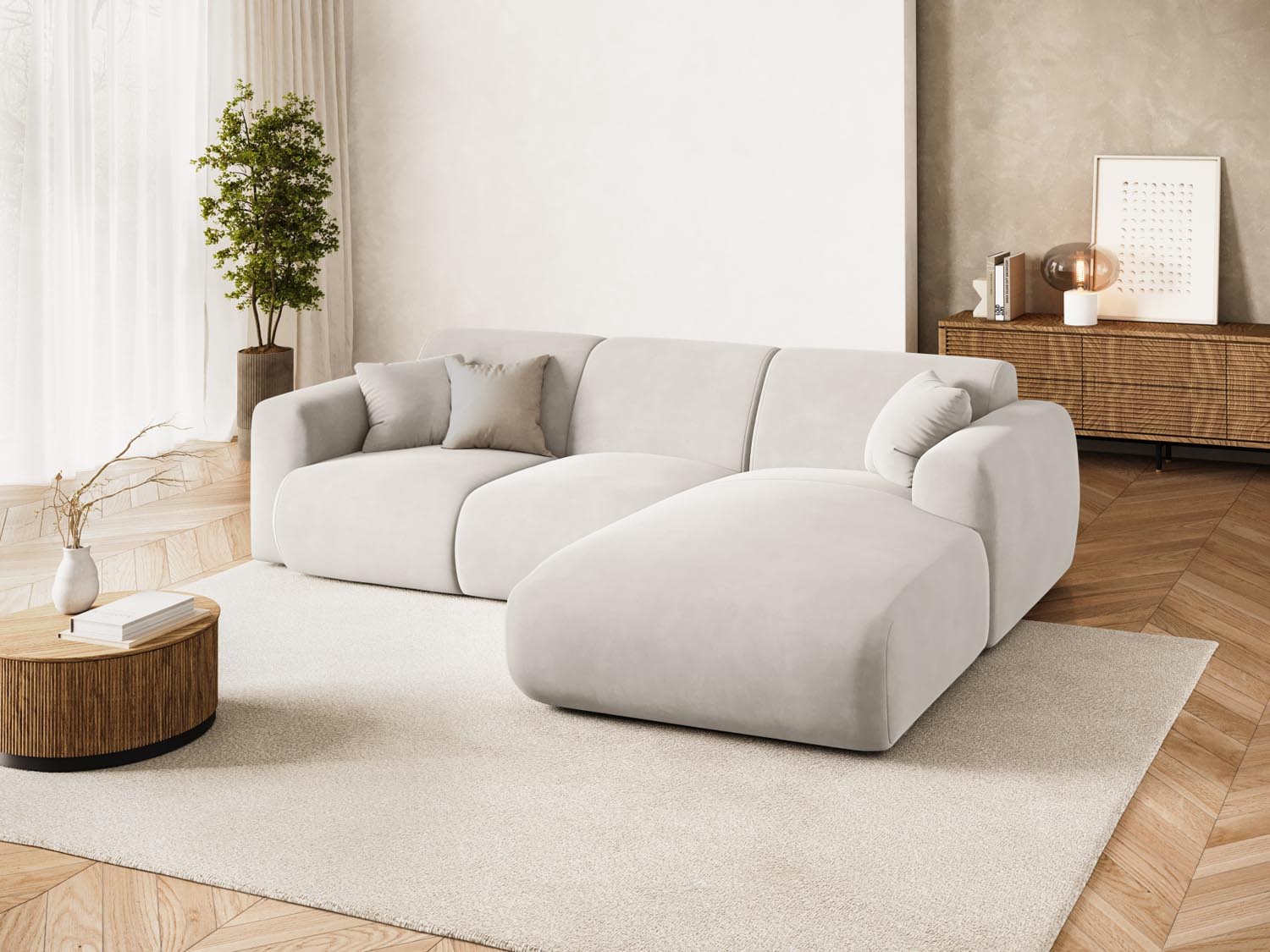Erleben Sie das elegante Nolio Velour Ecksofa von Cosmopolitan Design. Komfortabel, stilvoll und perfekt für Ihr Wohnzimmer – jetzt entdecken!