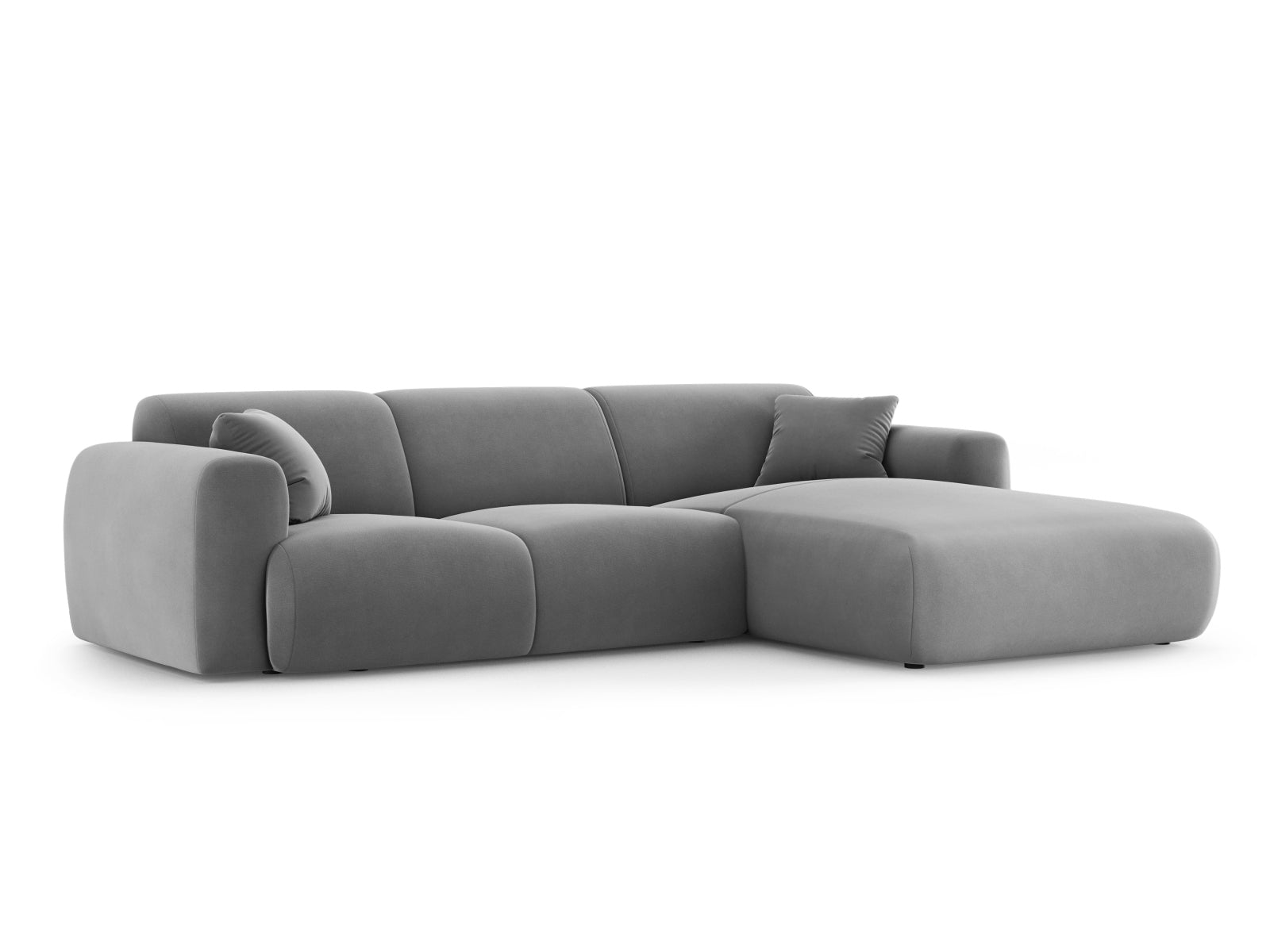 Modernes Nolio Velour Ecksofa in sanftem Hellgrau, 4-Sitzer, perfekt für gemütliche Wohnzimmer und stilvolle Einrichtung.