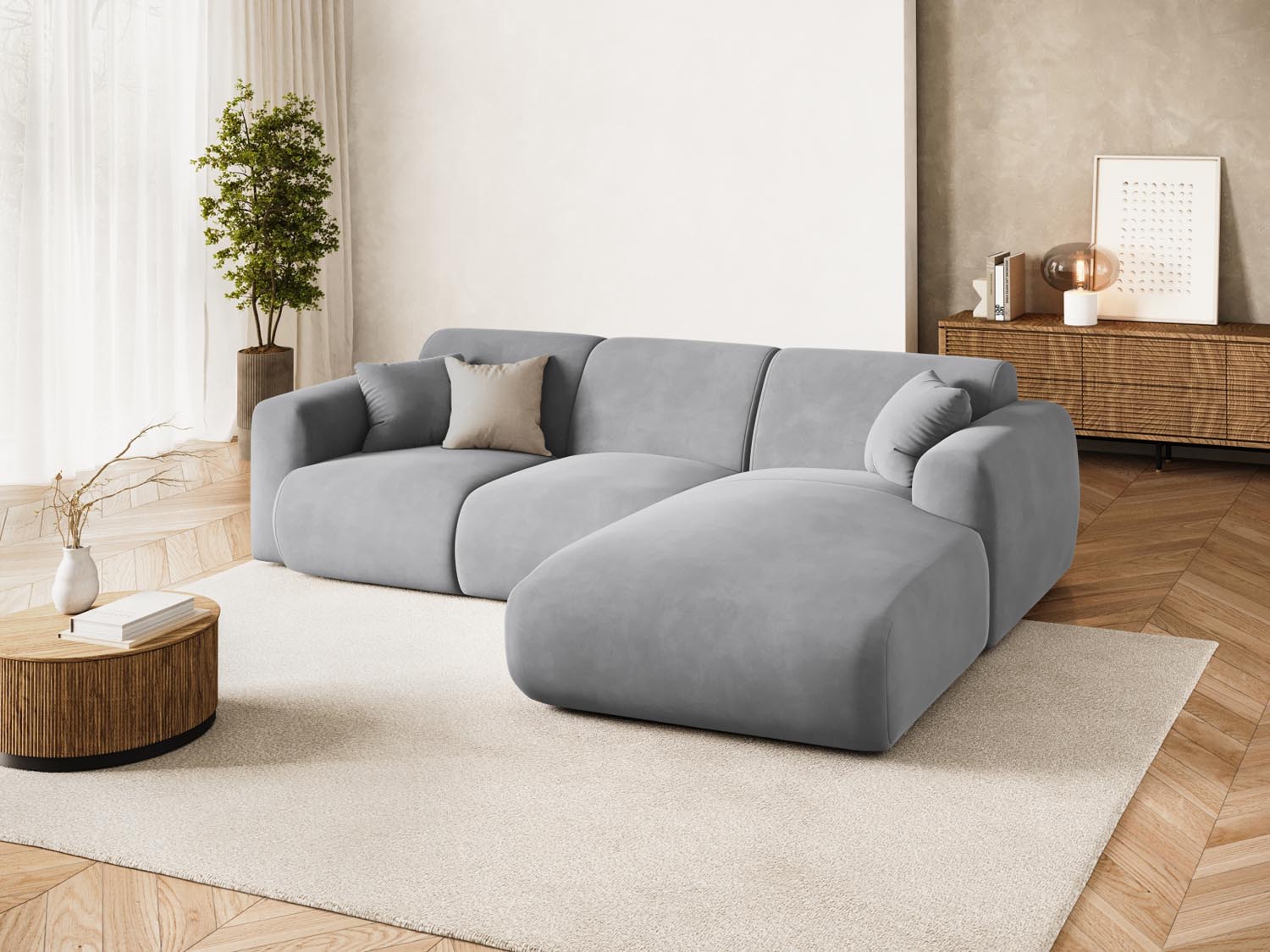 Entdecken Sie das stilvolle Nolio Velour Ecksofa rechts von Cosmopolitan Design. Dieses 4-Sitzer Sofa (170 cm) vereint Komfort und zeitgemässes Design.