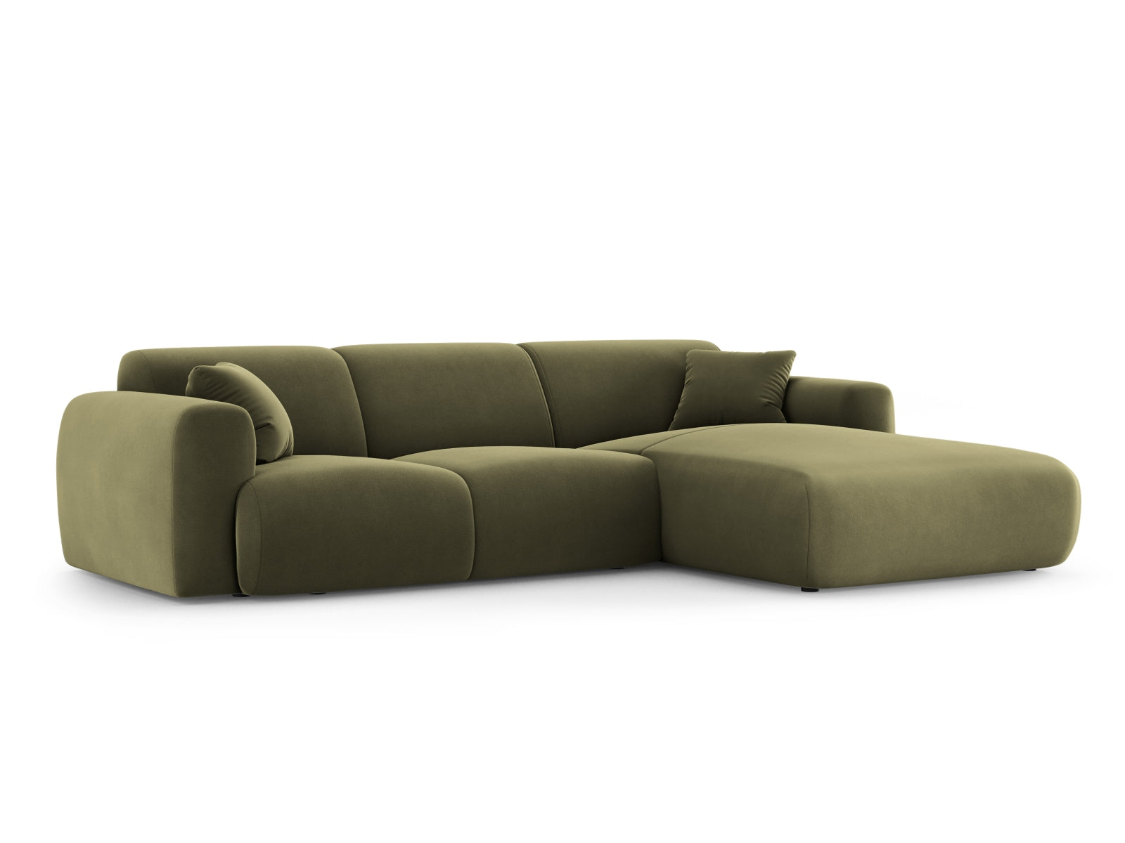 Modernes Nolio Velour Ecksofa in zartem Lichtgrün, perfekt für gemütliche Wohnzimmer. 4-Sitzer mit elegantem Design von Cosmopolitan.