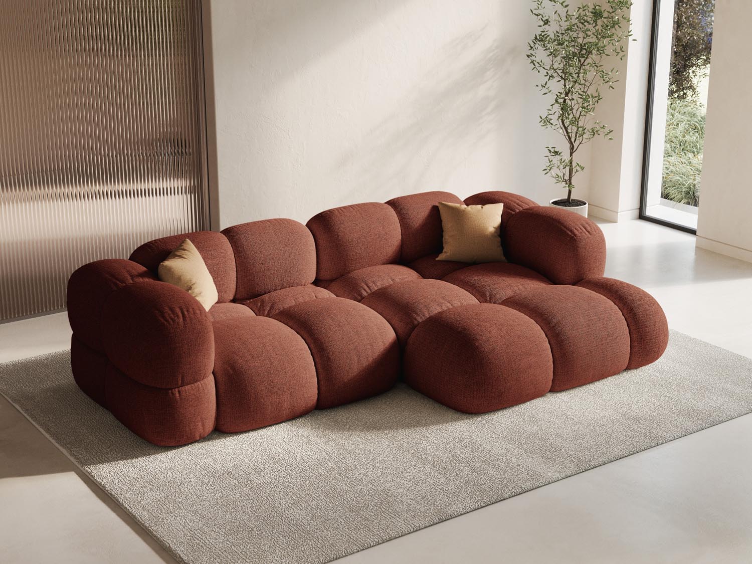 Gemütliches Loretto Ecksofa in Coral-Sorella, 3-Sitzer, 147 cm, ideal für stilvolle Wohnräume, präsentiert von KAQTU Design AG.