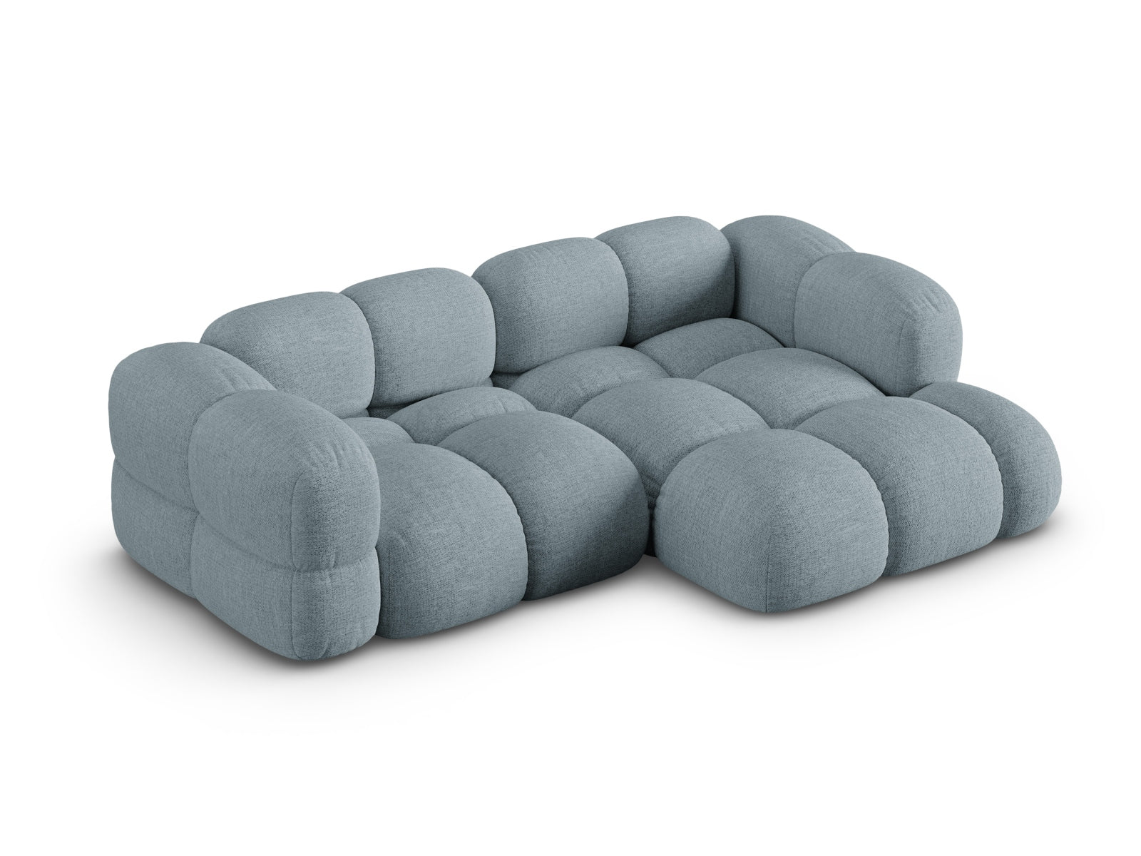 Modernes Loretto Ecksofa in sanftem Pastellblau, 3-Sitzer, perfekt für gemütliche Ecken in Ihrem Zuhause, von Cosmopolitan Design.