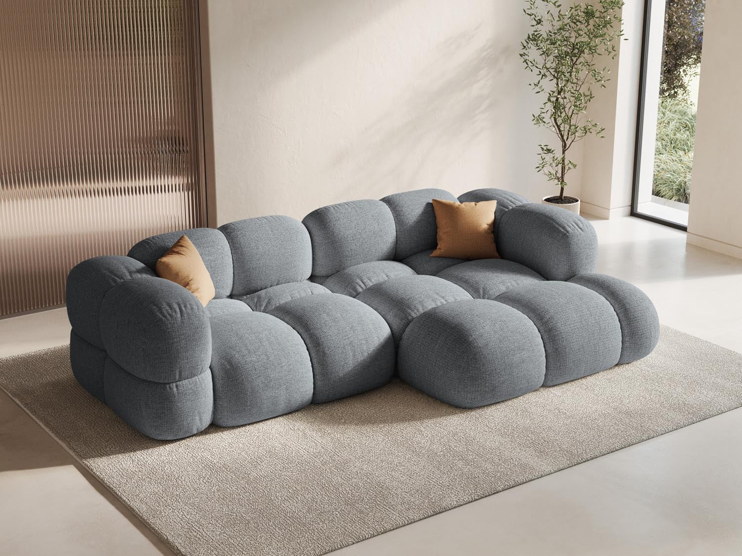 Elegantes Loretto Ecksofa in Grau, 3-Sitzer, 147 cm, ideal für moderne Wohnräume, präsentiert von Cosmopolitan Design.