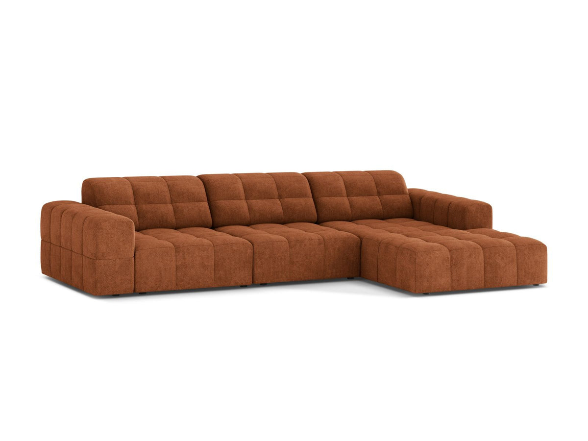 Cosmopolitan Design Chicago Ecksofa rechts, 4-Sitzer, Bezug Eden-Stoff in Light Beige, Massivholzrahmen, schwarze Kunststoffbeine, Récamiere rechts.