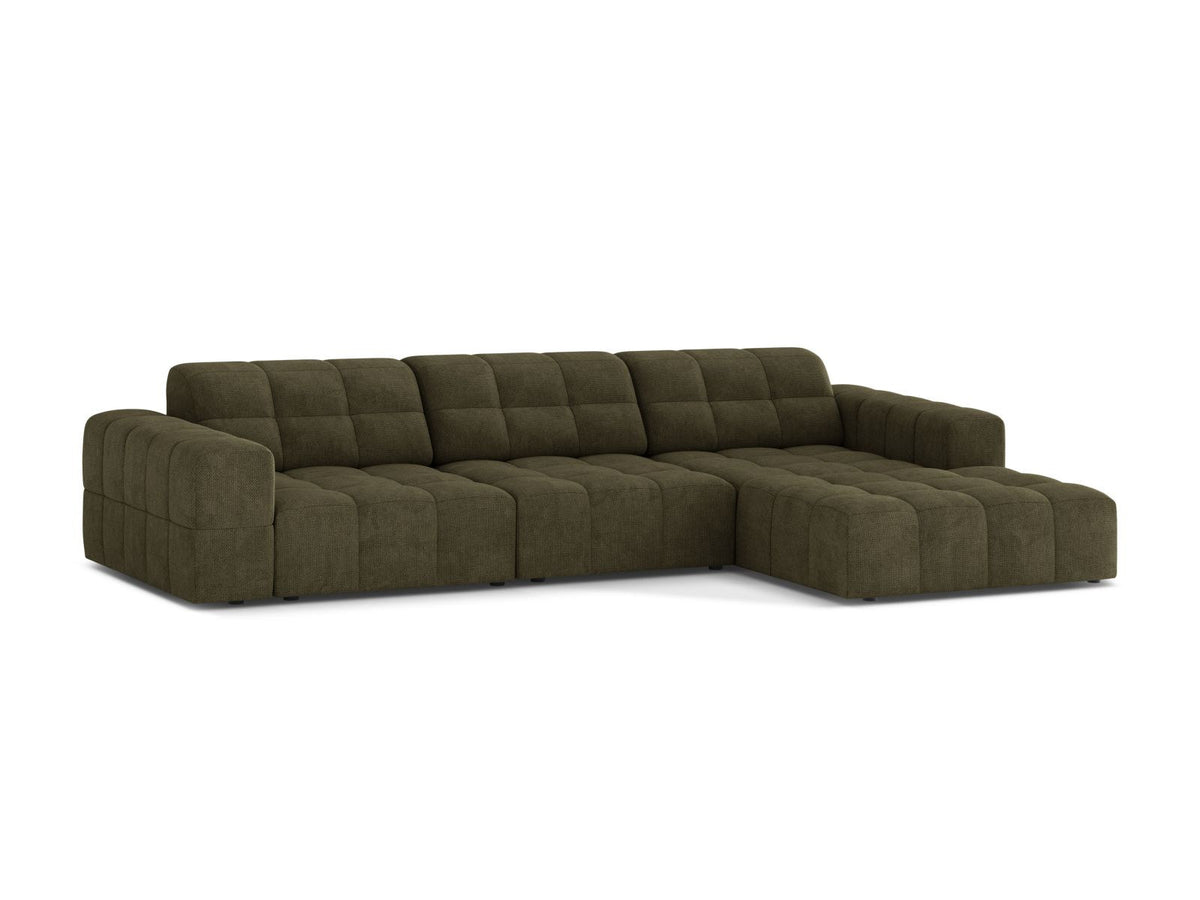 Cosmopolitan Design Chicago Ecksofa rechts, 4-Sitzer, Bezug Eden-Stoff in Light Beige, Massivholzrahmen, schwarze Kunststoffbeine, Récamiere rechts.