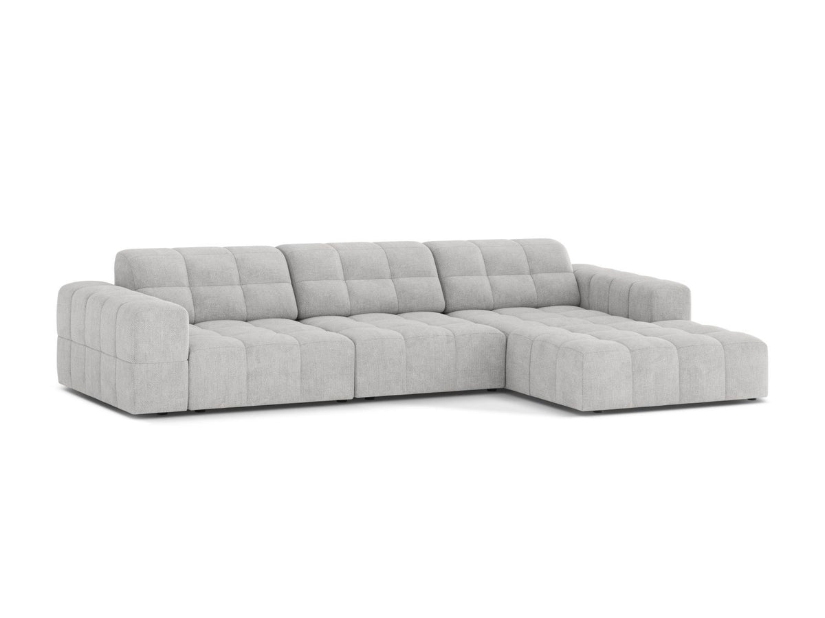 Cosmopolitan Design Chicago Ecksofa rechts, 4-Sitzer, Bezug Eden-Stoff in Light Beige, Massivholzrahmen, schwarze Kunststoffbeine, Récamiere rechts.