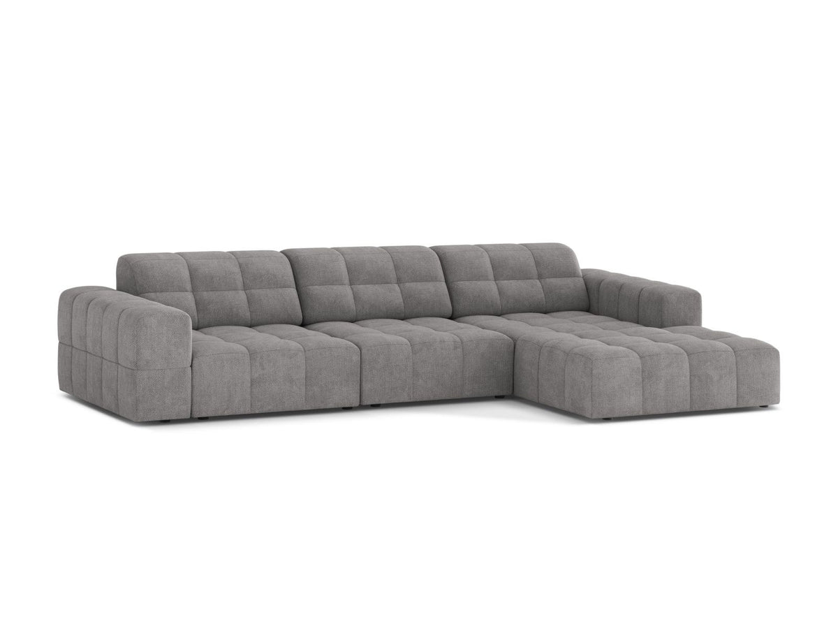 Cosmopolitan Design Chicago Ecksofa rechts, 4-Sitzer, Bezug Eden-Stoff in Light Beige, Massivholzrahmen, schwarze Kunststoffbeine, Récamiere rechts.