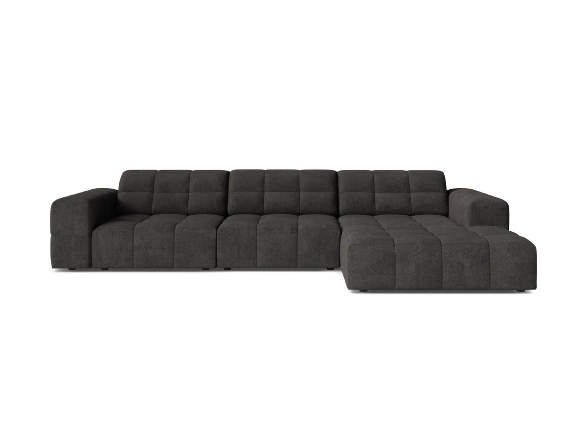 Cosmopolitan Design Chicago Ecksofa rechts, 4-Sitzer, Bezug Eden-Stoff in Light Beige, Massivholzrahmen, schwarze Kunststoffbeine, Récamiere rechts.