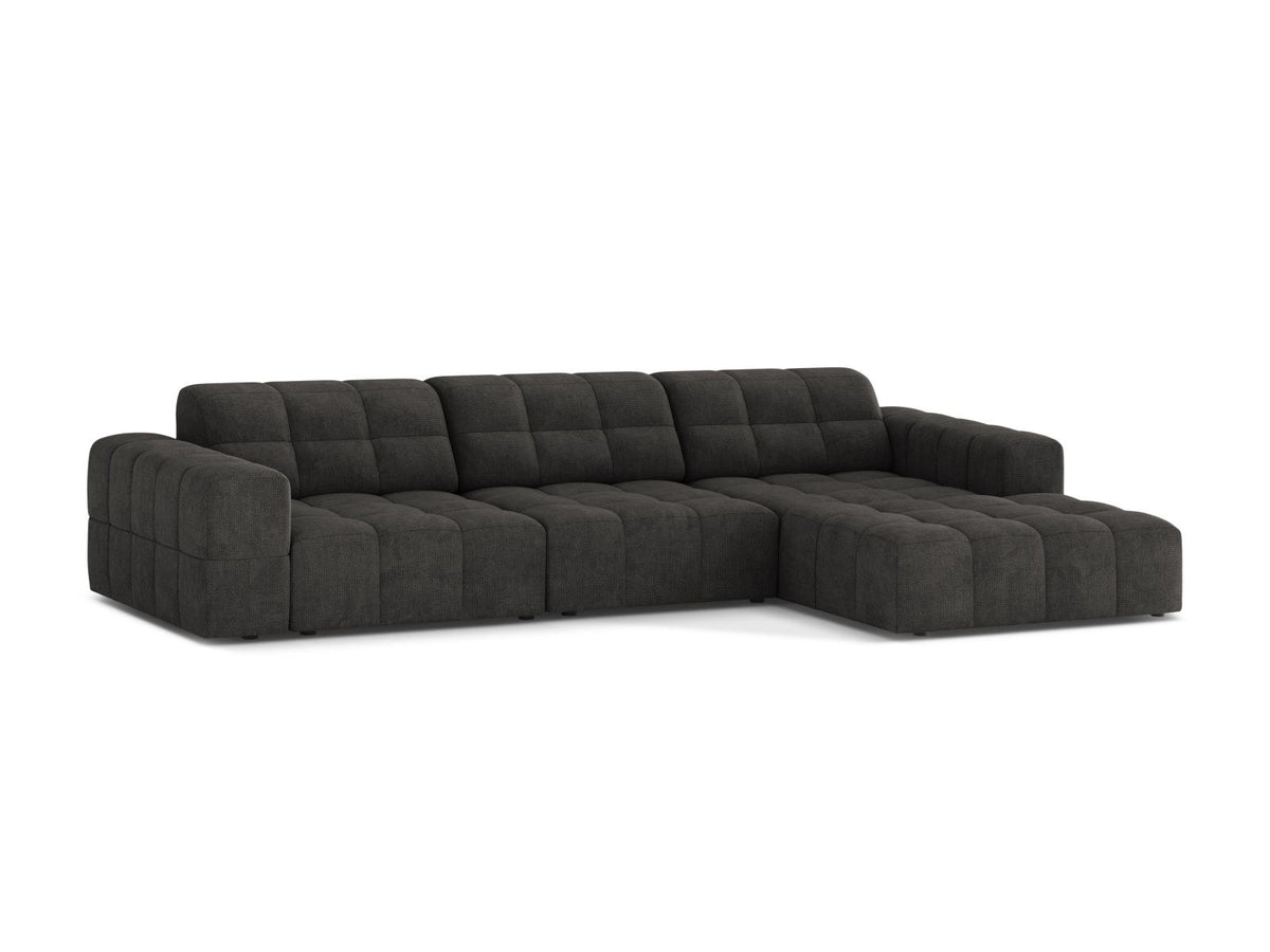 Cosmopolitan Design Chicago Ecksofa rechts, 4-Sitzer, Bezug Eden-Stoff in Light Beige, Massivholzrahmen, schwarze Kunststoffbeine, Récamiere rechts.