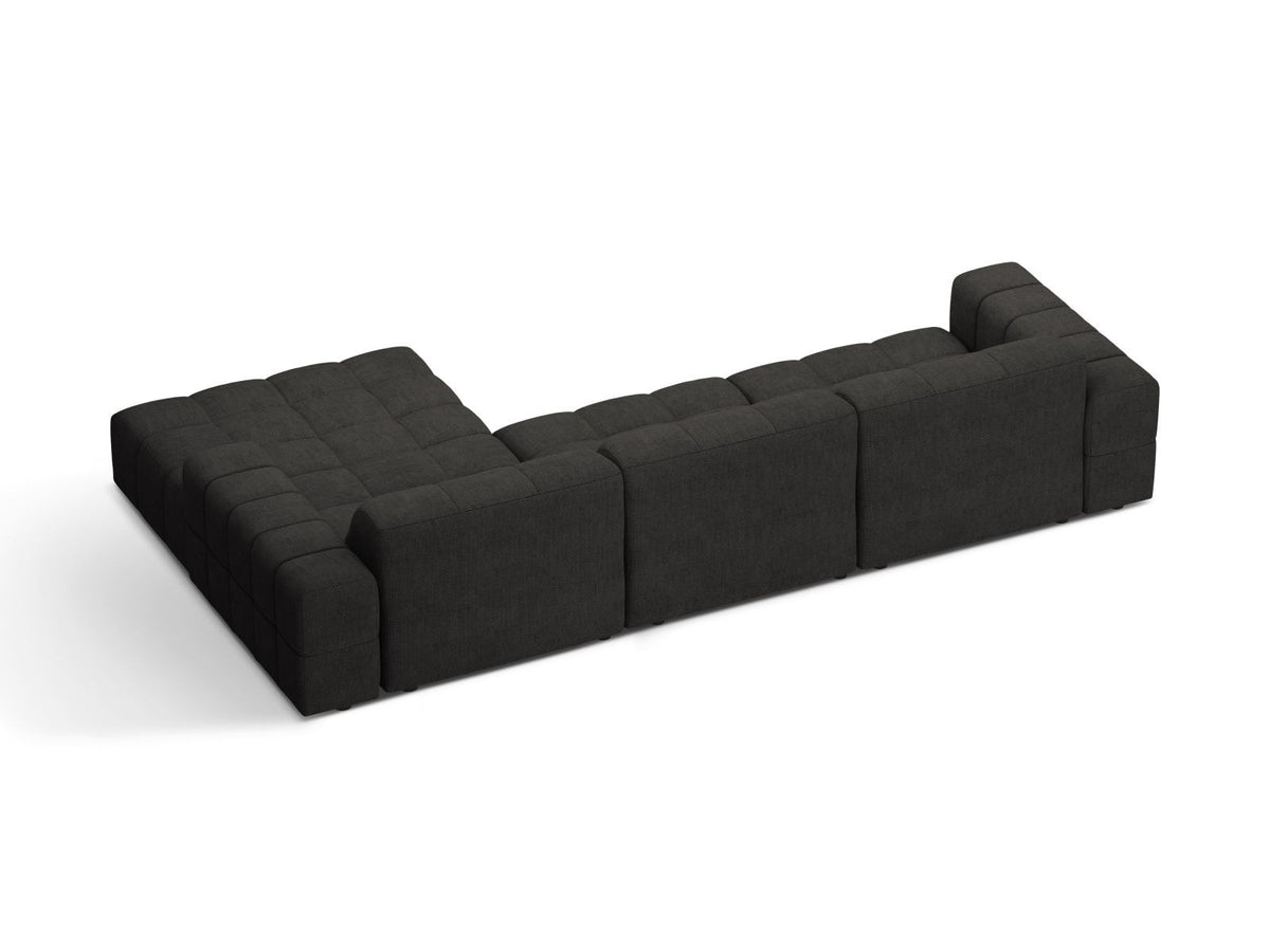 Cosmopolitan Design Chicago Ecksofa rechts, 4-Sitzer, Bezug Eden-Stoff in Light Beige, Massivholzrahmen, schwarze Kunststoffbeine, Récamiere rechts.