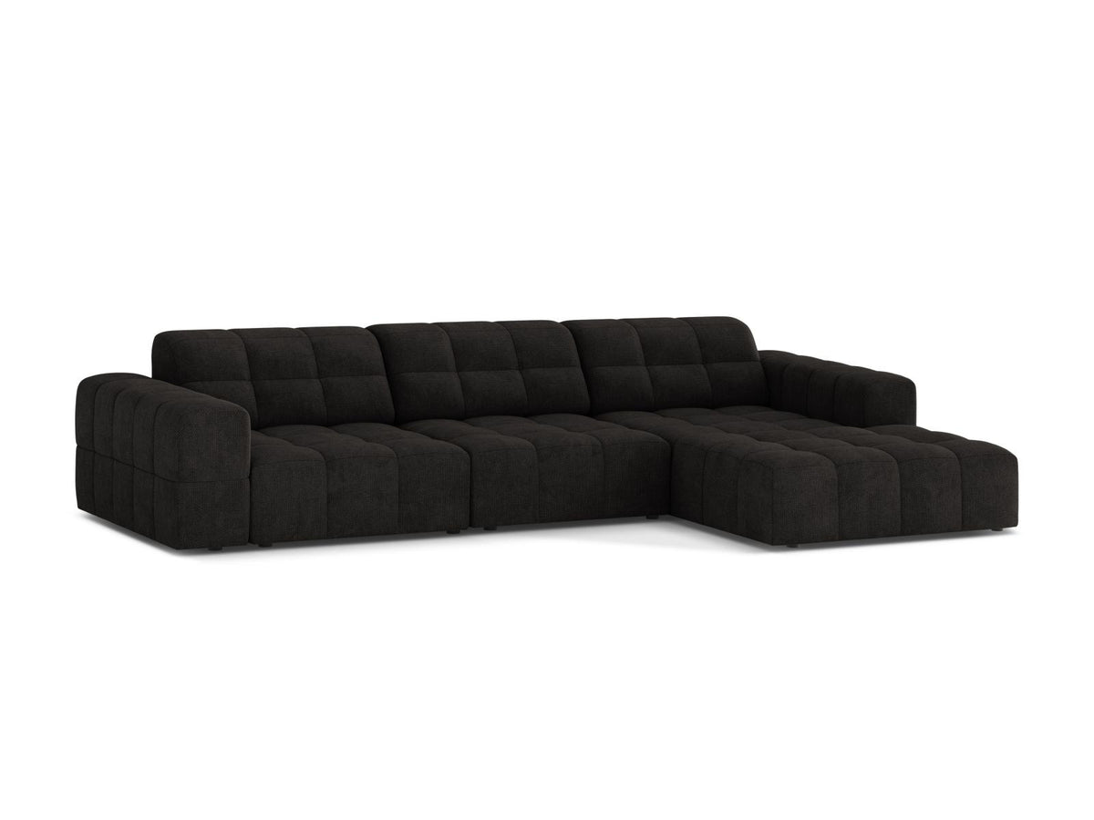 Cosmopolitan Design Chicago Ecksofa rechts, 4-Sitzer, Bezug Eden-Stoff in Light Beige, Massivholzrahmen, schwarze Kunststoffbeine, Récamiere rechts.