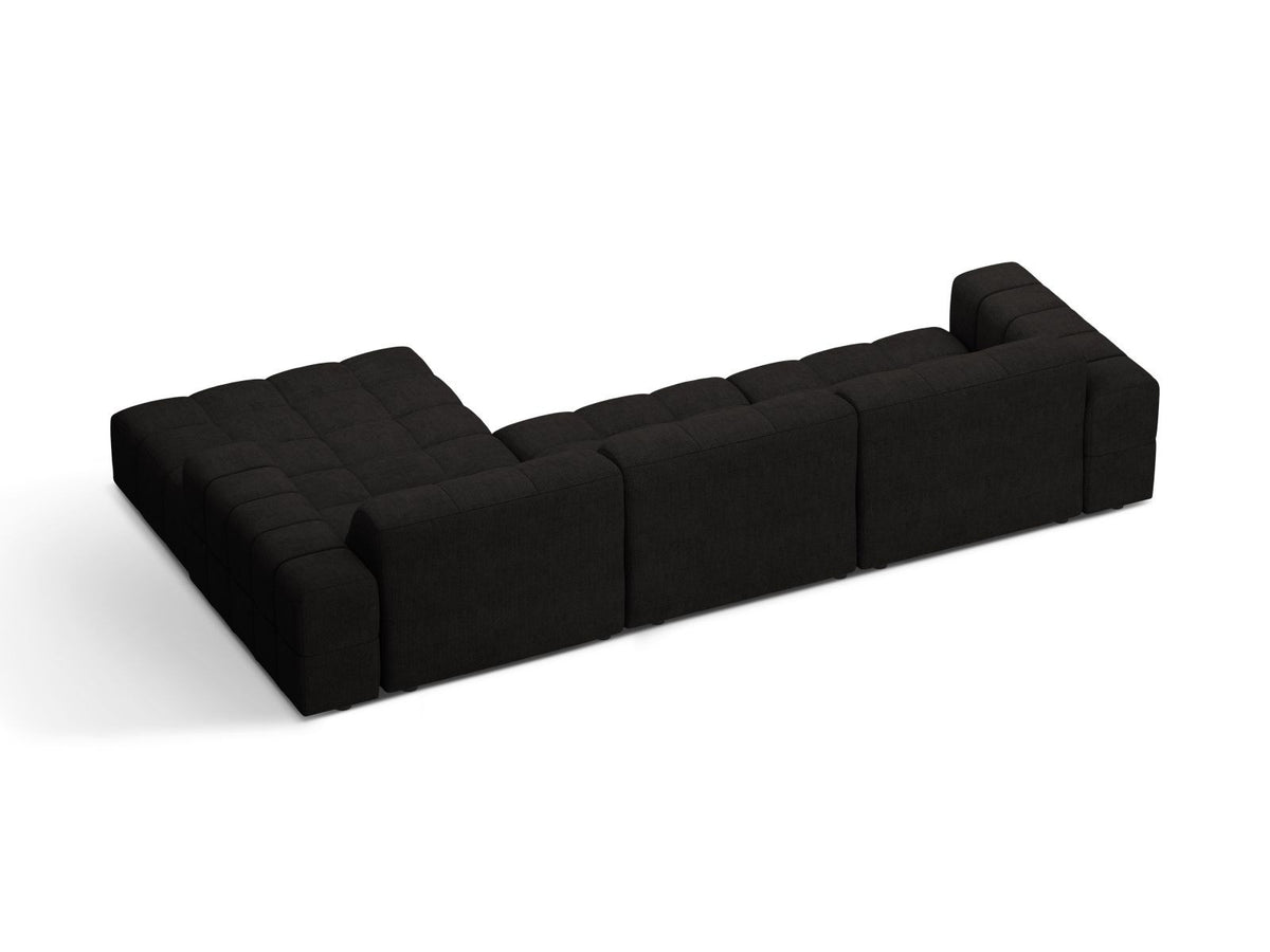 Cosmopolitan Design Chicago Ecksofa rechts, 4-Sitzer, Bezug Eden-Stoff in Light Beige, Massivholzrahmen, schwarze Kunststoffbeine, Récamiere rechts.