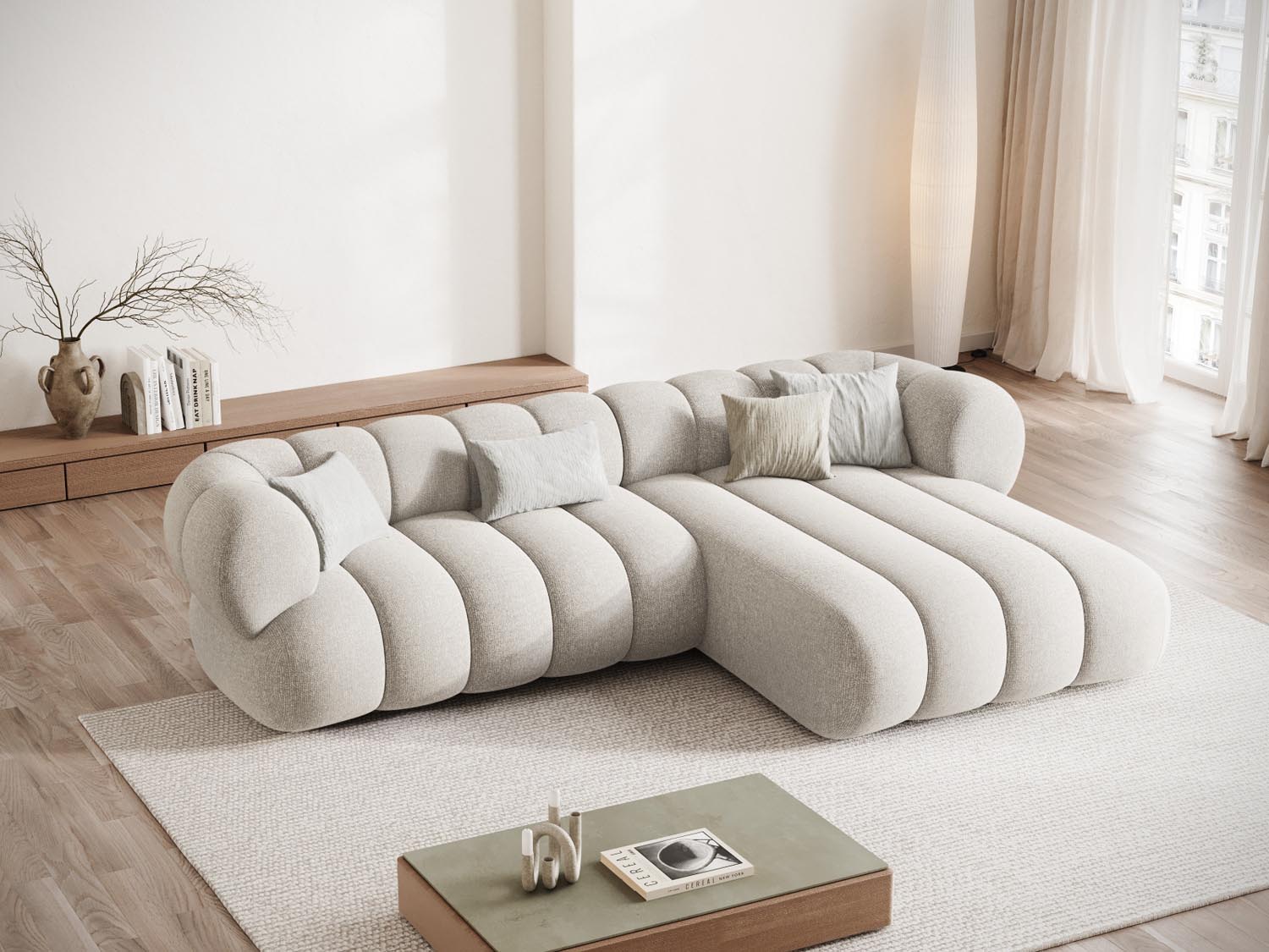 Gemütliches Koge Ecksofa in Light Beige, 5 Sitzer, 165cm, stilvolles L-Sofa rechts von Cosmopolitan Design, ideal für moderne Wohnräume.