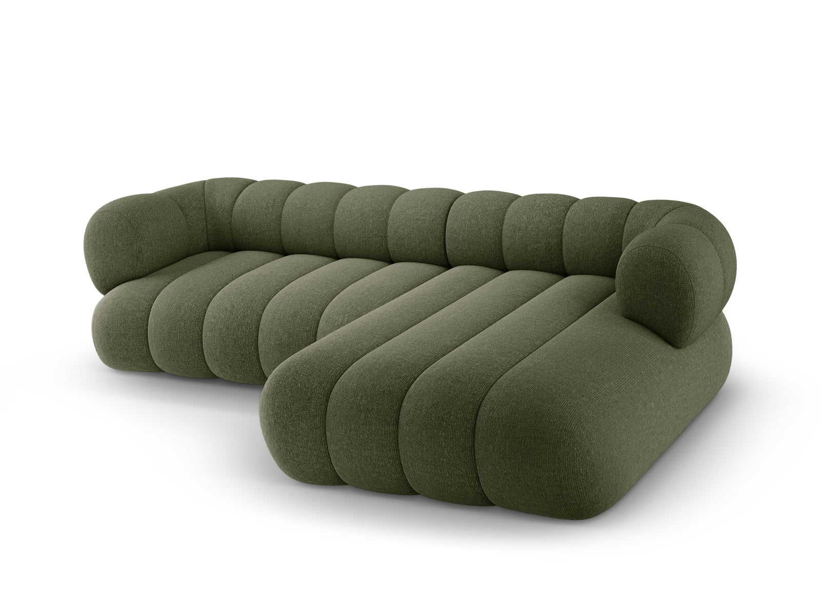 Modernes Koge Ecksofa rechts, 5 Sitzer in Green-Eden, bietet großzügigen Sitzkomfort und stilvolle Akzente für Ihr Zuhause.