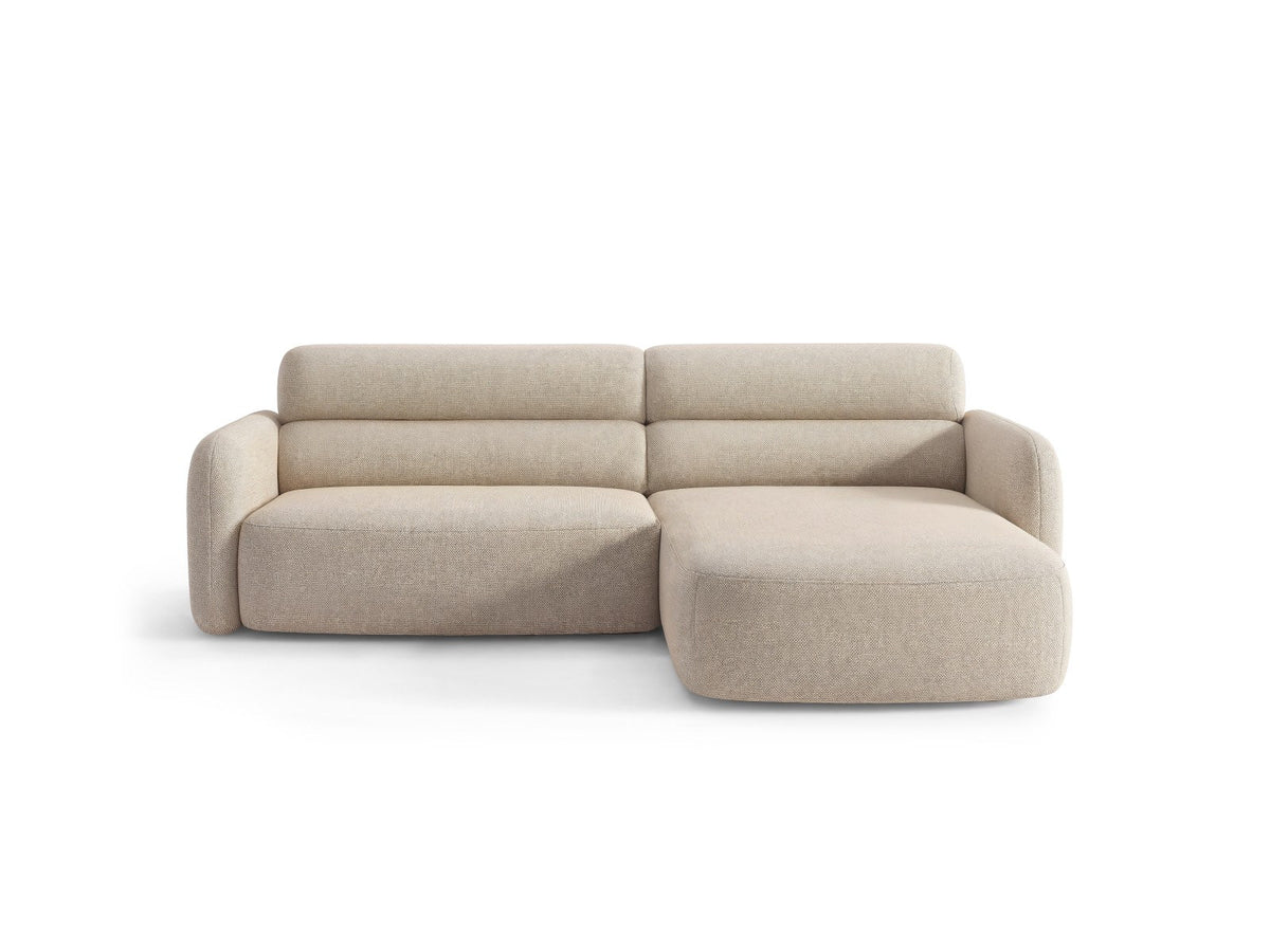 Ecksofa Malmo mit Récamière, bezogen in Chenille-Stoff Scott, auf schwarzen Beinen