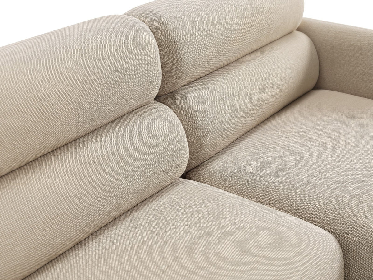 Ecksofa Malmo mit Récamière, bezogen in Chenille-Stoff Scott, auf schwarzen Beinen