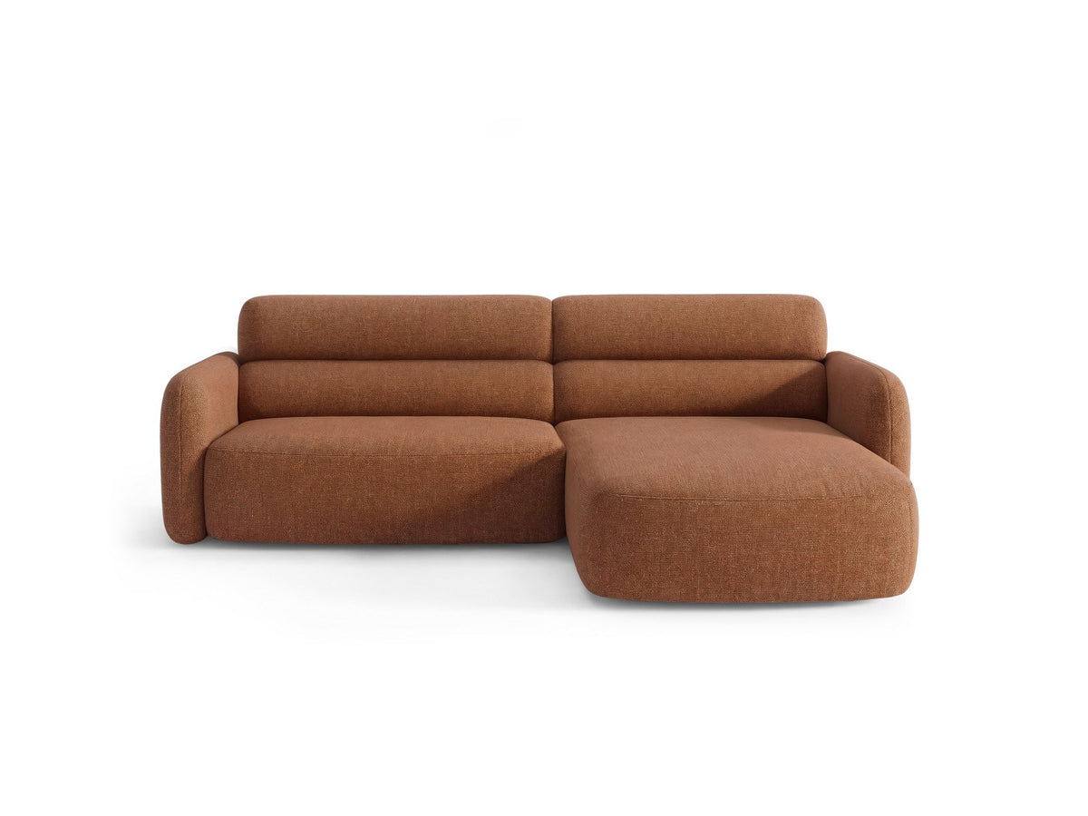 Ecksofa Malmo mit Récamière, bezogen in Chenille-Stoff Scott, auf schwarzen Beinen