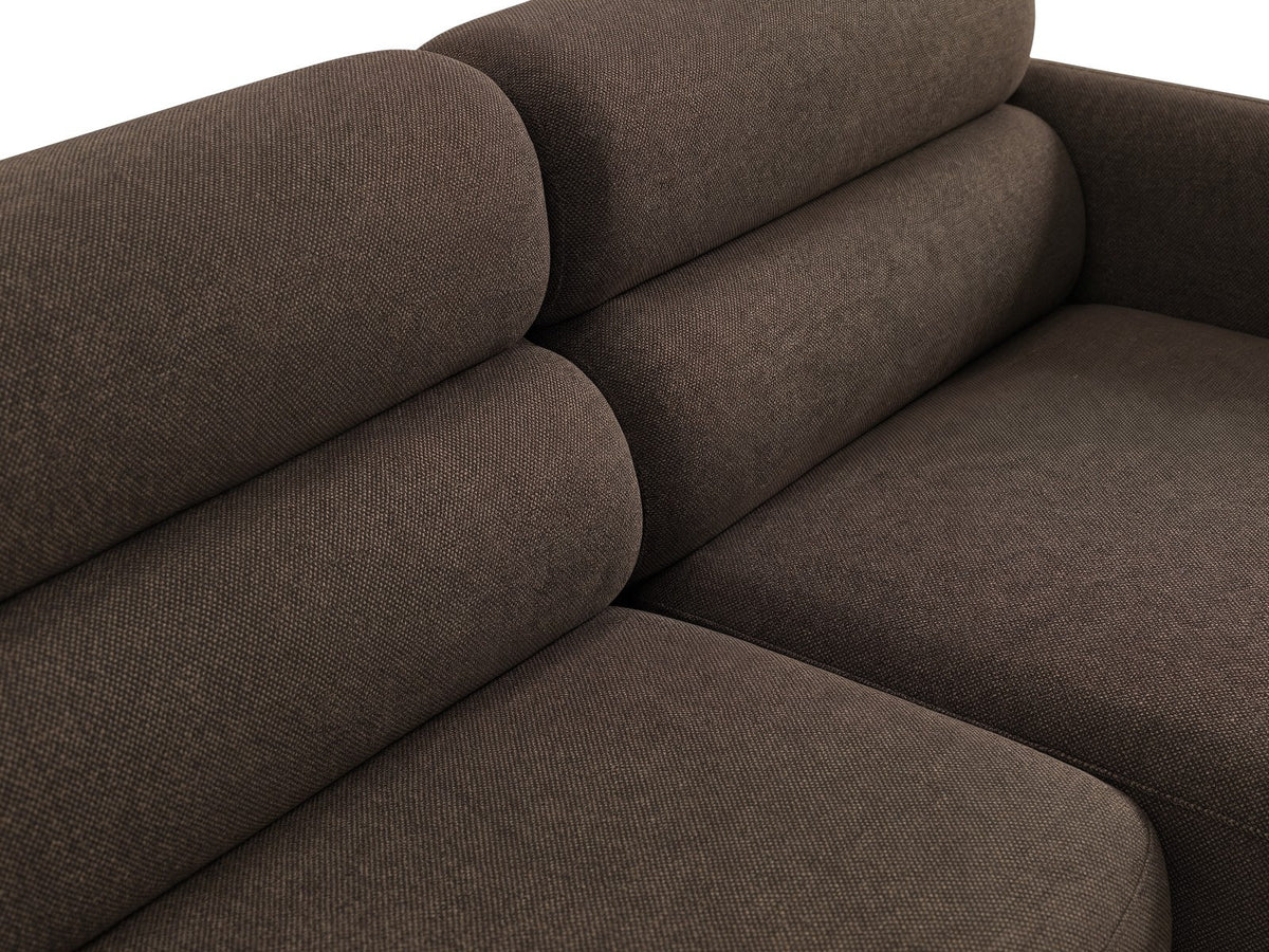 Ecksofa Malmo mit Récamière, bezogen in Chenille-Stoff Scott, auf schwarzen Beinen