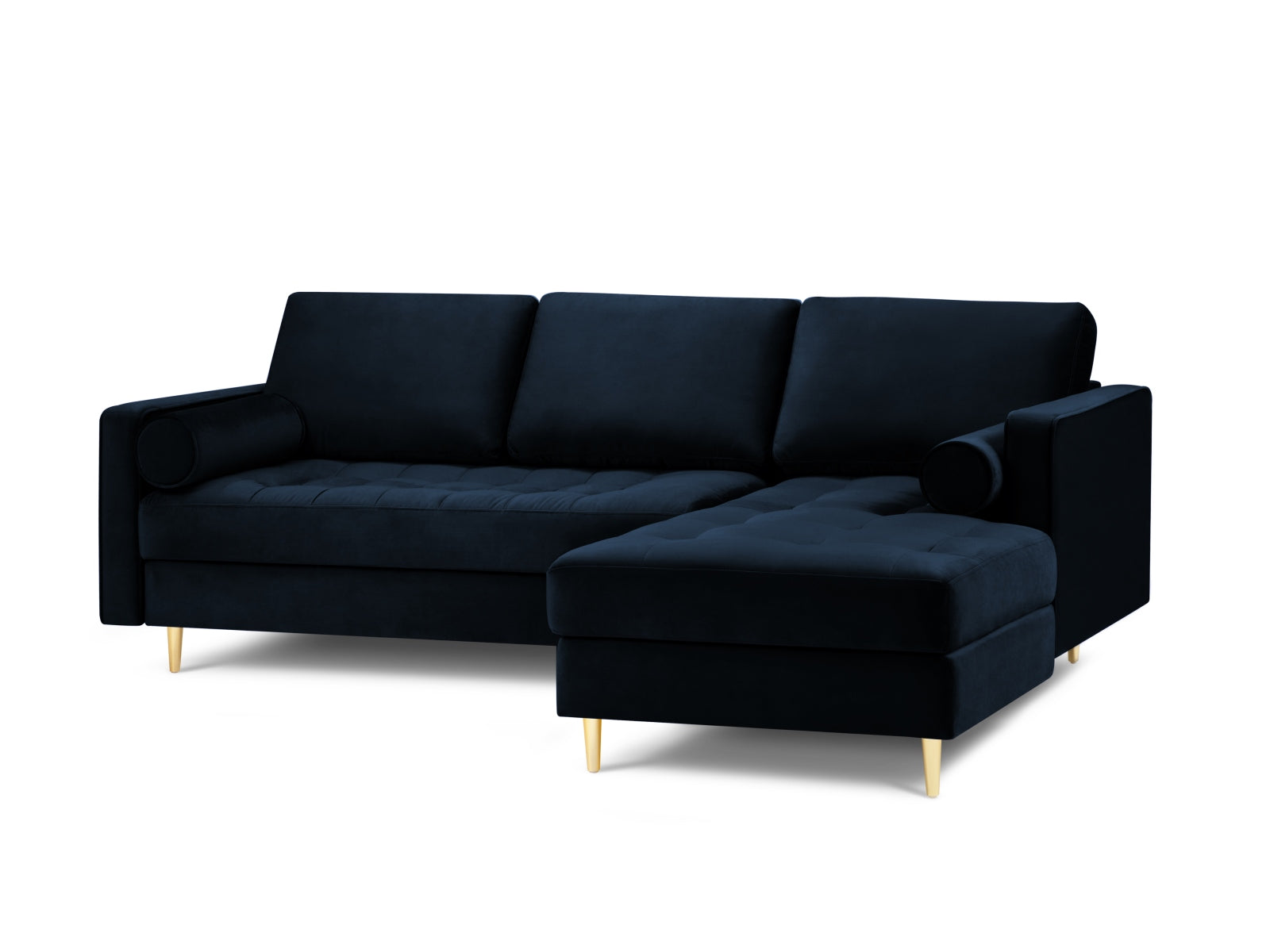 Modernes 4-Sitzer Ecksofa rechts Aspen in Royal Blue, perfekt für gemütliche Abende und stilvolle Einrichtungsideen.