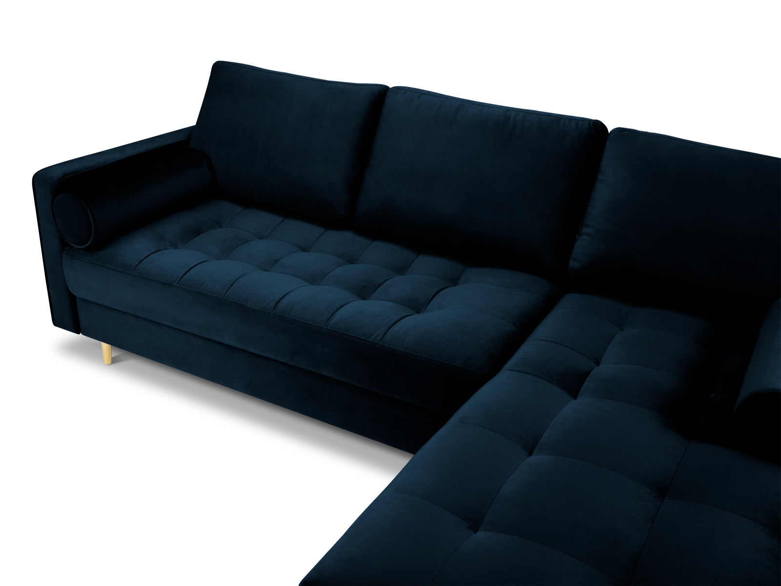 Elegantes 4-Sitzer Ecksofa rechts Aspen in Royal Blue, ideal für stilvolle Wohnräume und entspannte Stunden mit Familie und Freunden.