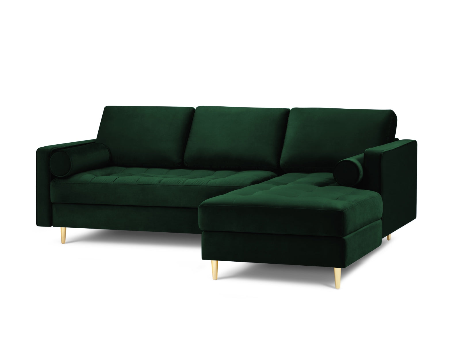 Modernes 4-Sitzer Ecksofa rechts Aspen in edlem Flaschengrün, perfekt für gemütliche Abende und stilvolle Einrichtungsideen.