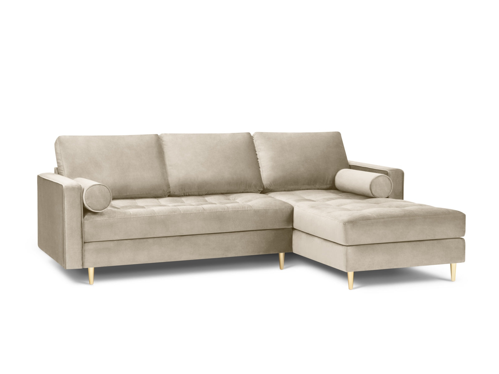 Elegantes 4-Sitzer Ecksofa rechts Aspen in stilvollem Dunkelbeige, ideal für moderne Wohnräume, erhältlich bei KAQTU Design AG.