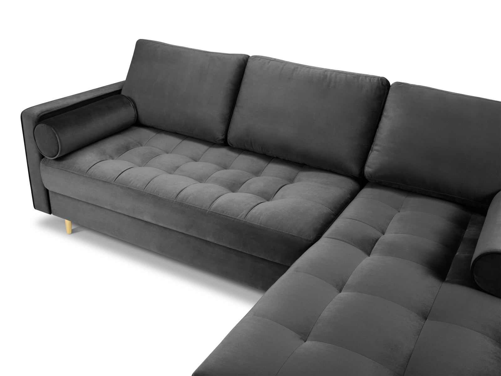 Elegantes 4-Sitzer Ecksofa rechts Aspen in zeitlosem Dunkelgrau, ideal für stilvolle Wohnräume und entspannte Abende.
