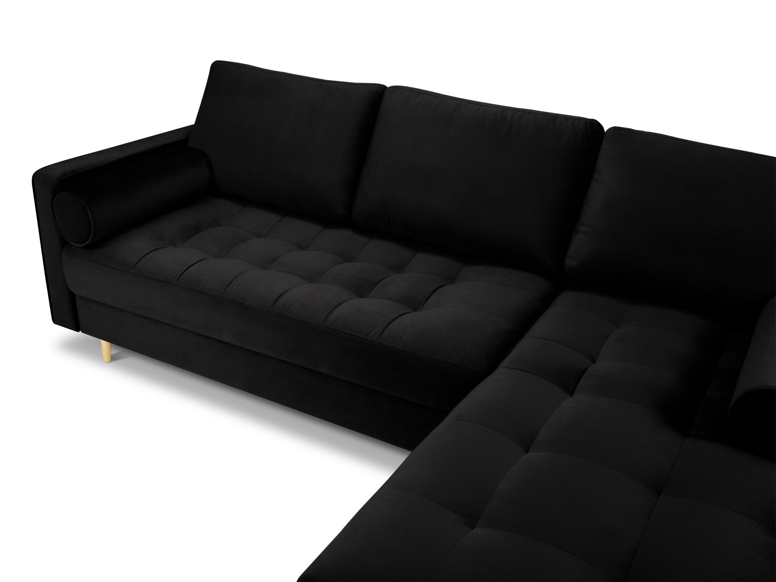Elegantes 4-Sitzer Ecksofa rechts Aspen in zeitlosem Schwarz, ideal für gemütliche Stunden und moderne Wohnkonzepte.