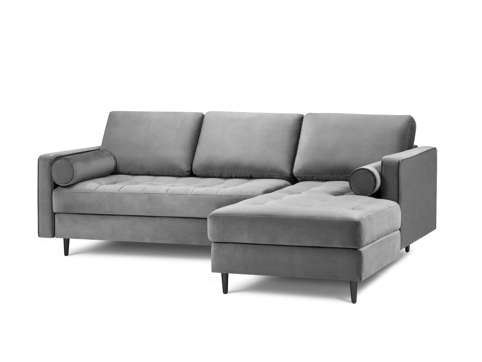 Modernes 4-Sitzer Ecksofa Aspen in stilvollem Grau, perfekt für entspannte Abende und stilvolle Einrichtungsideen von Cosmopolitan Design.