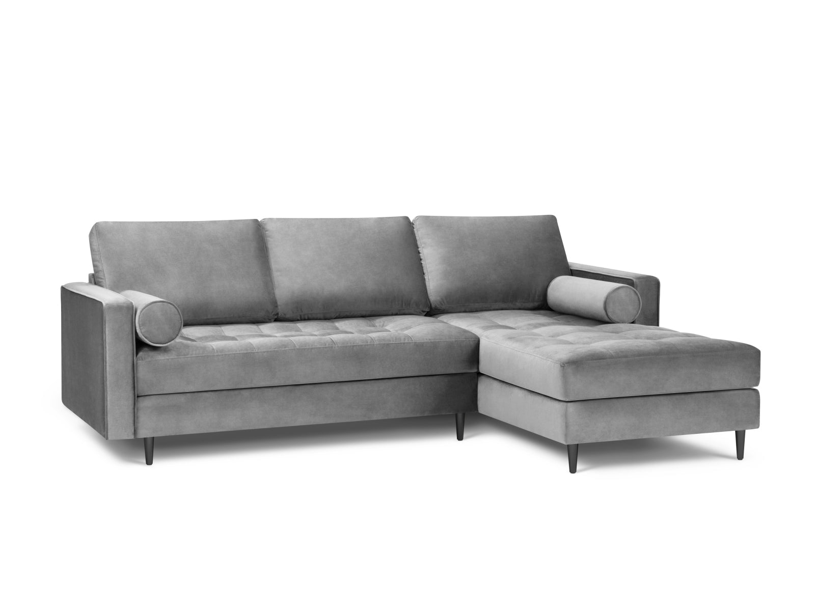 Elegantes 4-Sitzer Ecksofa Aspen in zeitlosem Grau, ideal für gemütliche Stunden und geschmackvolle Wohnräume von Cosmopolitan Design.