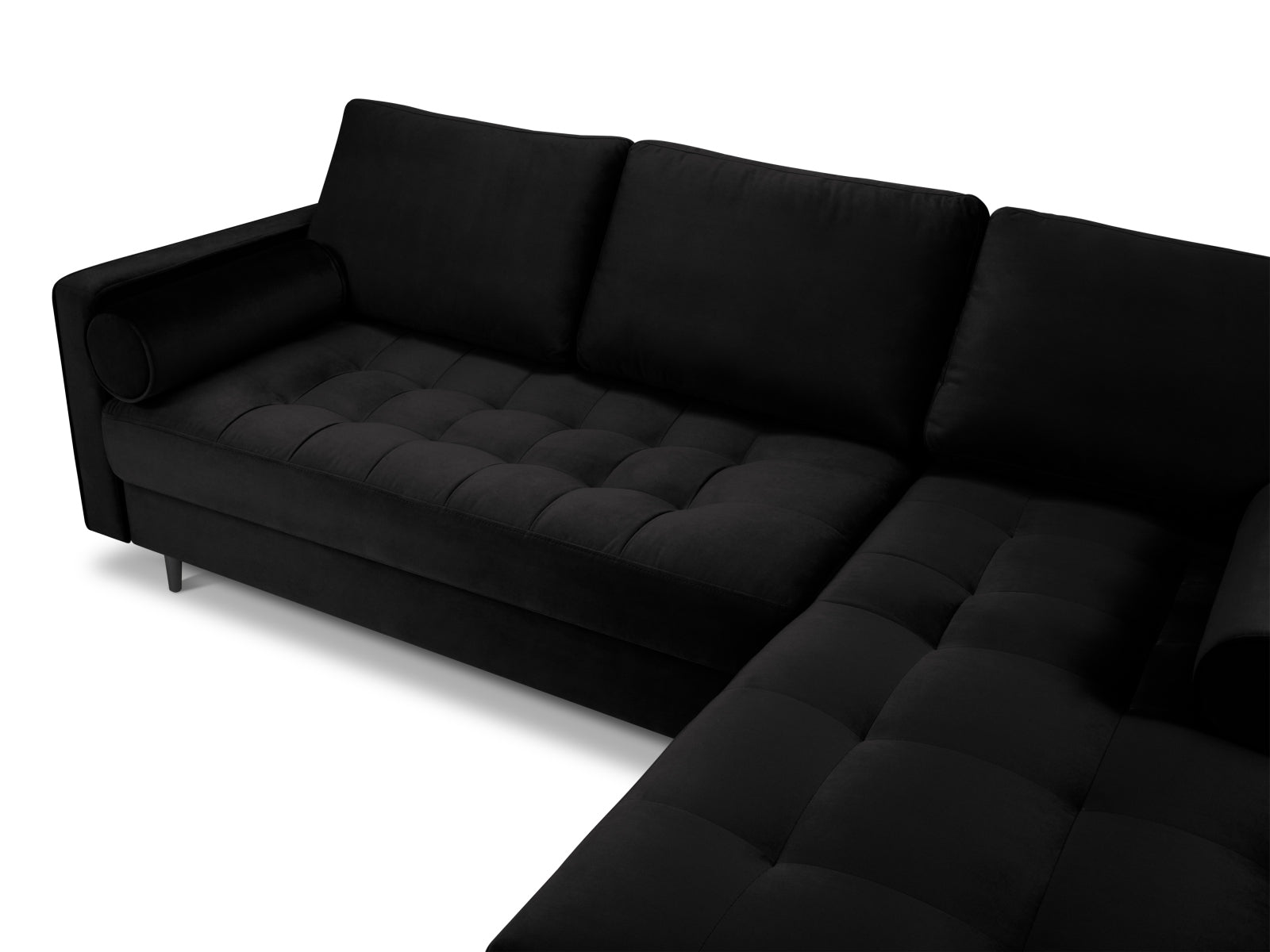 Elegantes 4-Sitzer Ecksofa rechts Aspen in zeitlosem Schwarz, ideal für moderne Wohnräume, erhältlich bei Cosmopolitan Design.