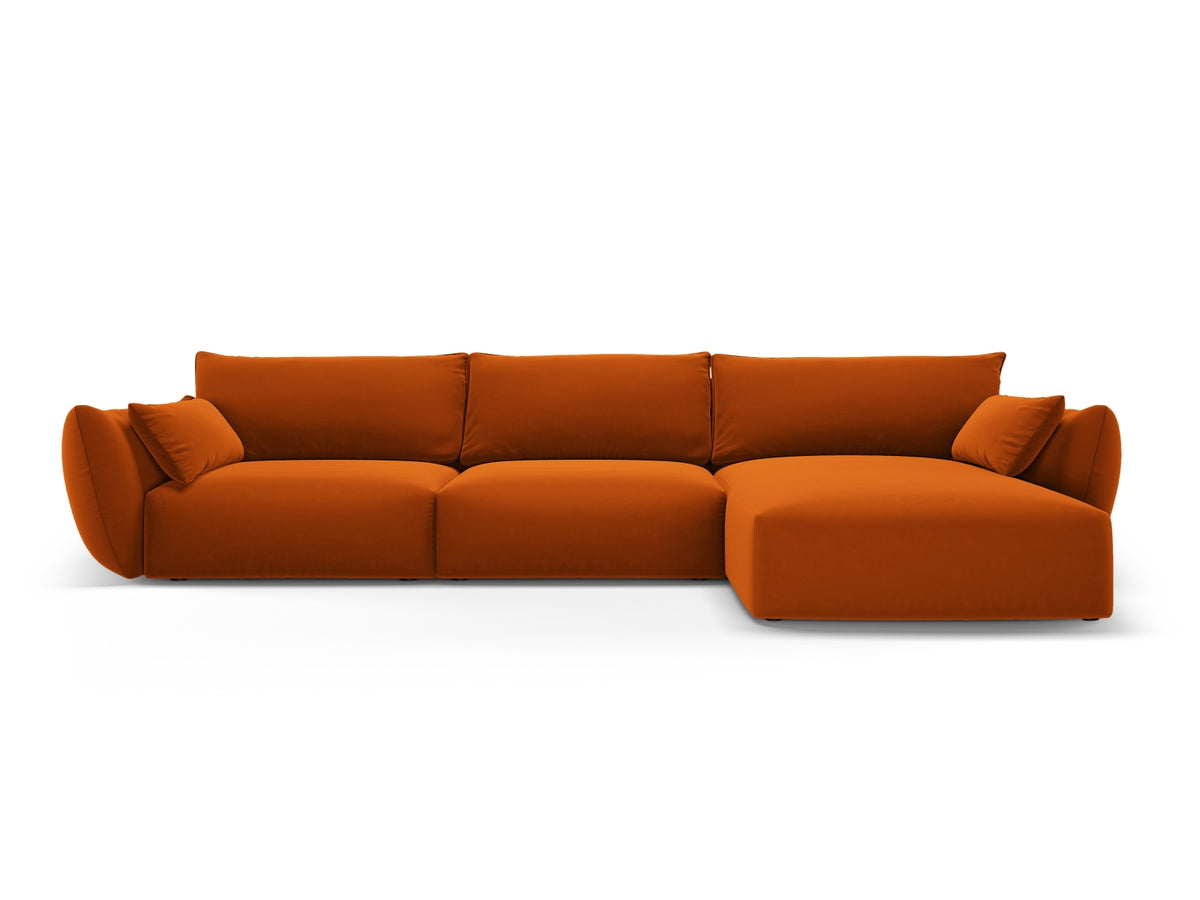 Ecksofa rechts Matera mit Stoffbezug, Récamière und schwarzen Kunststoffbeinen