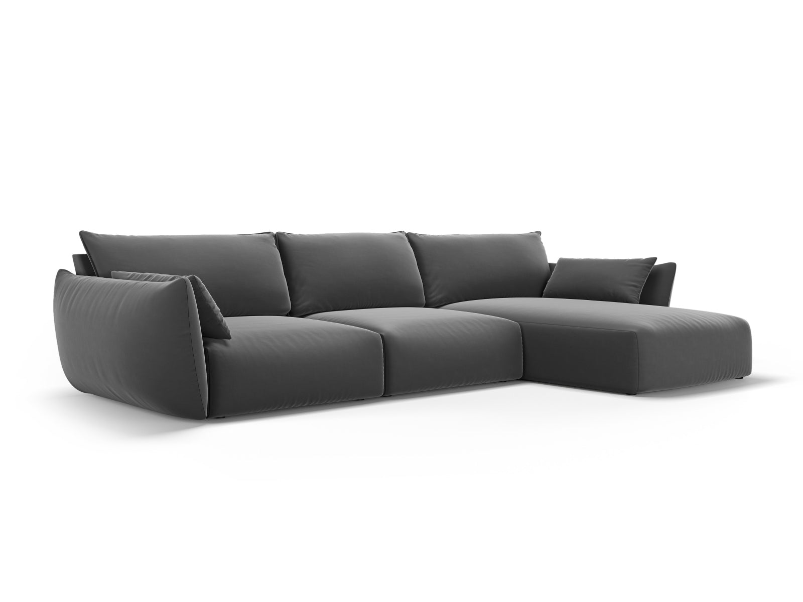 Stylisches 4-Sitzer Ecksofa rechts Matera in Dunkelgrau, ideal für moderne Wohnräume, präsentiert von Cosmopolitan Design.