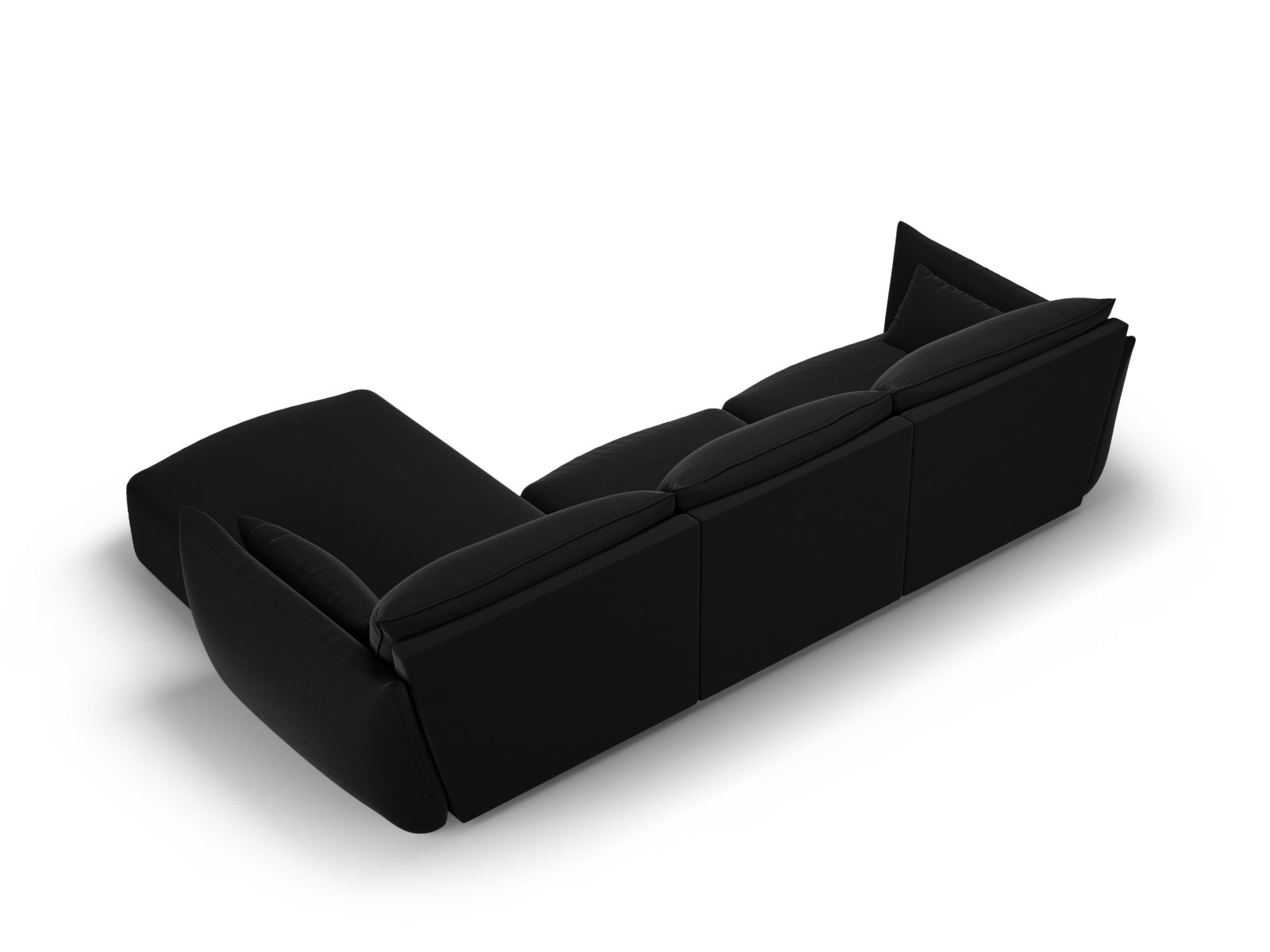 Elegantes 4-Sitzer Ecksofa rechts Matera in modernem Schwarz, ideal für komfortable Wohnräume und gesellige Stunden, von Cosmopolitan Design.
